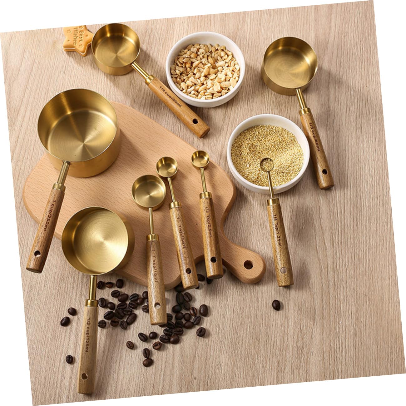 4 Piezas Cucharas Medidoras Inoxidable con Mango de Madera Utensilios de Cocina para Ingredientes Secos y para y Especias