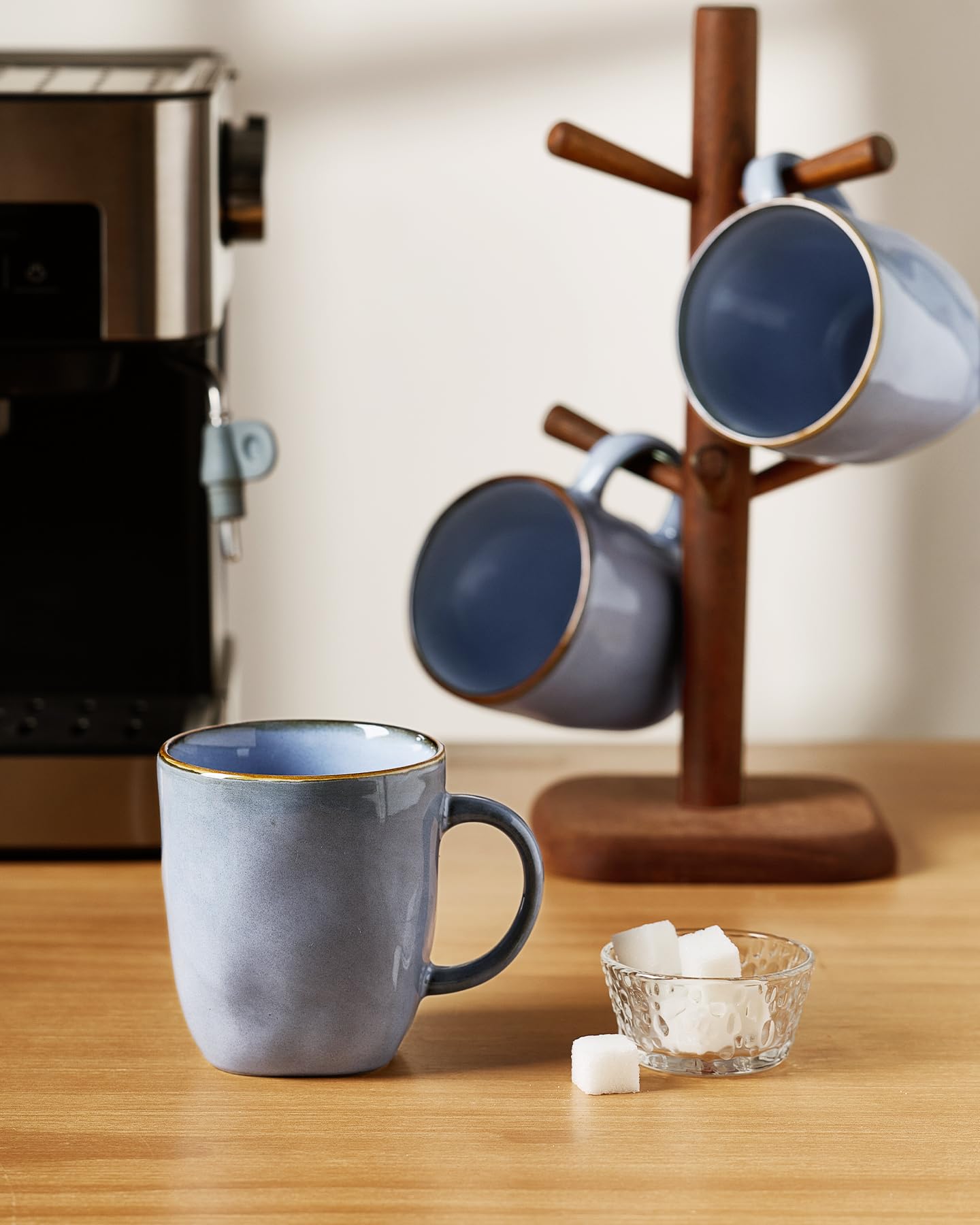 Richmount Kaffeetassen, 6er Set Ocean Square-Serie, 384ml (13oz) mit Henkel, Steingut Tassen für Küche, Spülmaschinen- & mikrowellensicher, für Kakao/Milch/Tee, Blau
