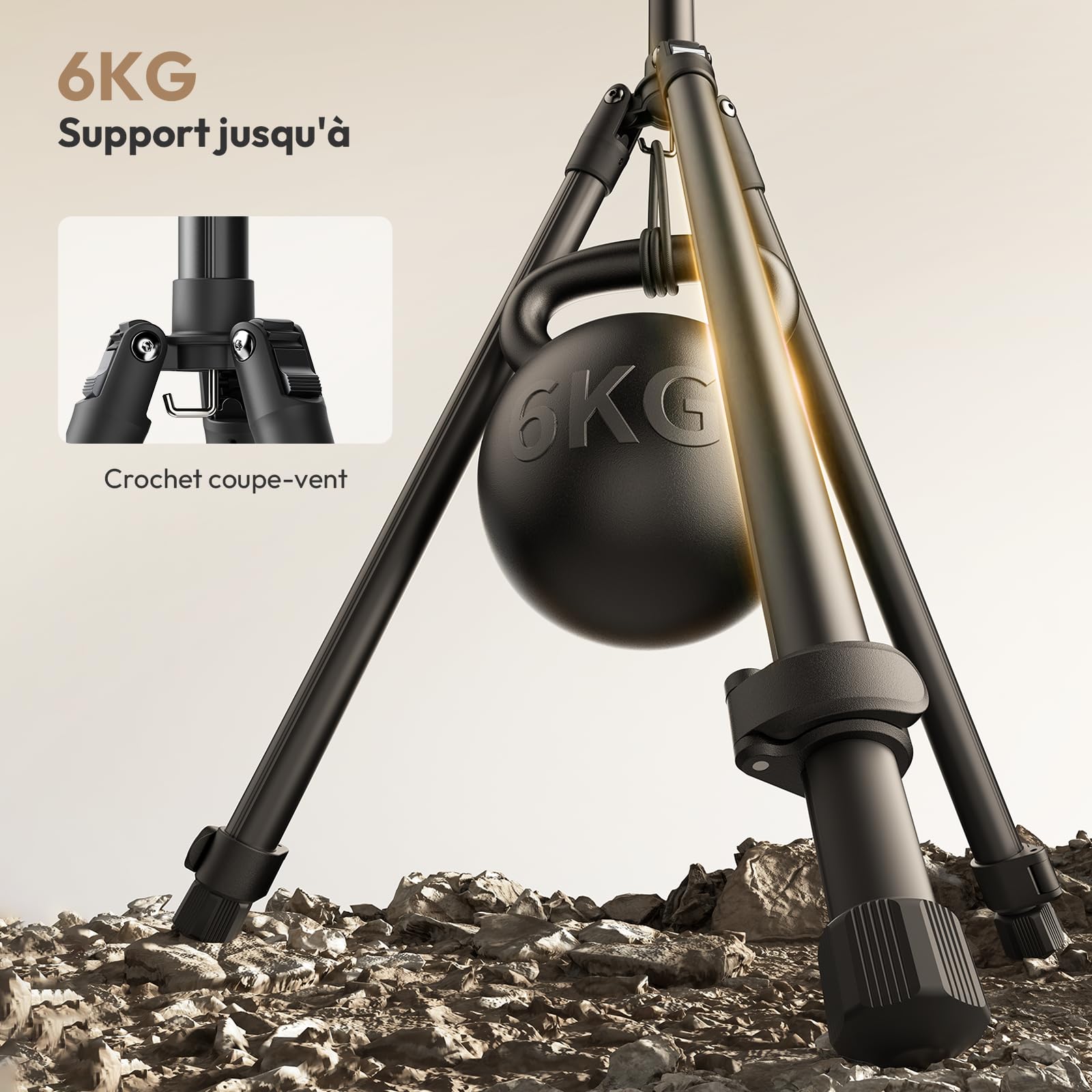 270cm Trépied de Lampe en Aluminium, Trépied Pliable et Portable, Support pour Appareil Photo et éclairage, Charge 6kg avec Vis 1/4" pour Studio, Lampes d'éclairage, Photographie Extérieure, Flash