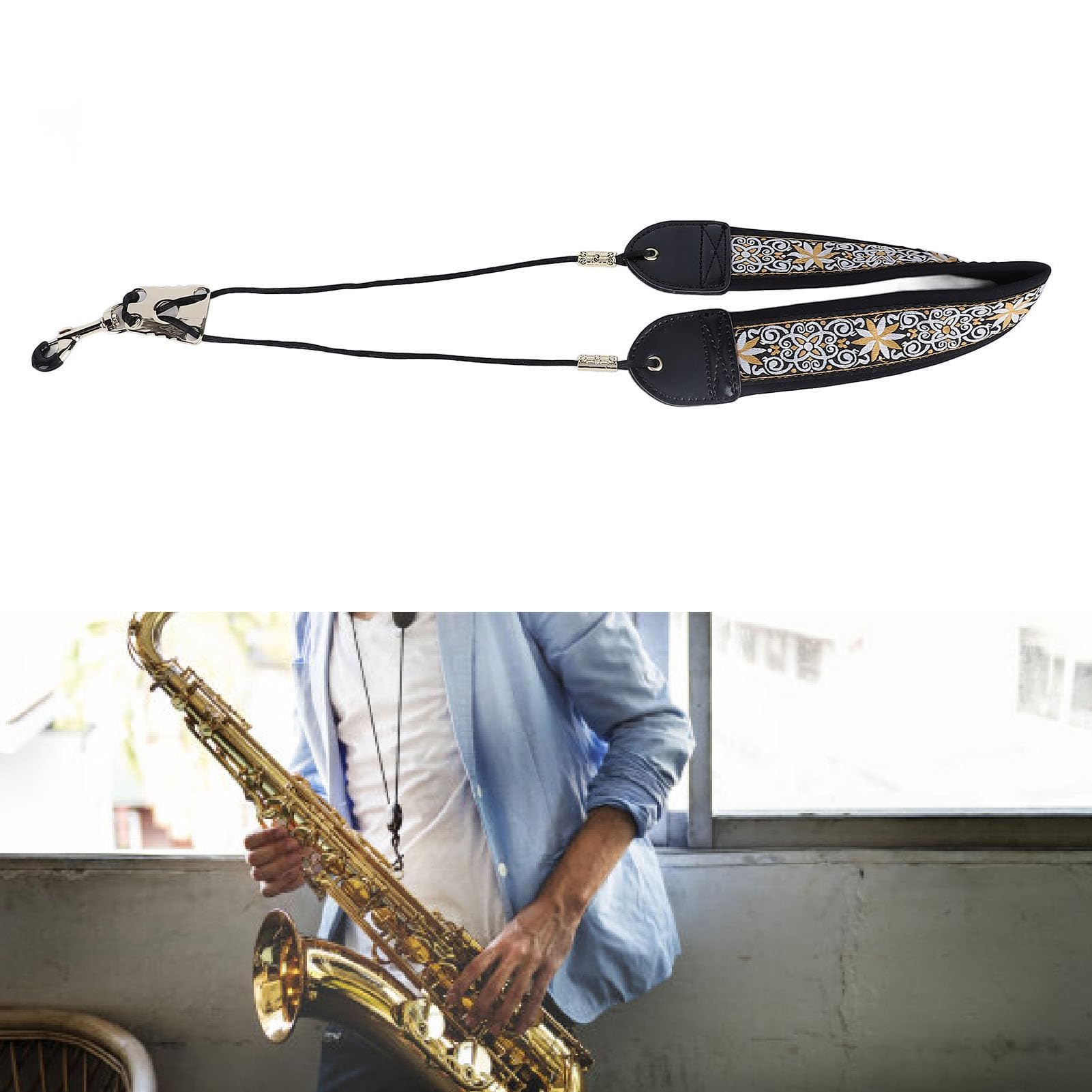 Tracolla per Sassofono Ricamata, Imbottita e Regolabile, Tracolla in Pelle per Strumenti Musicali, for Musicisti Professionisti e Principianti Sax Tenore Alto