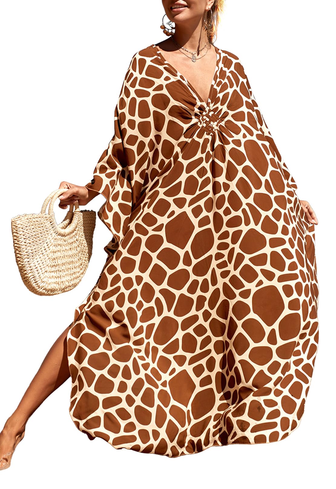 cthseie Women Animal Print Kaftan Dresses Plus Size Swimsuit Coverup Summer Bathing Suit Caftan Loungewear Beach Dress