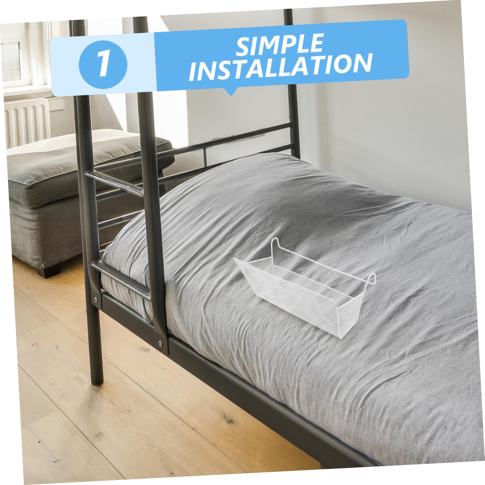 Sosoport Cesta Colgante De Metal Para Almacenamiento Junto Cama, Gran Capacidad, Sin Taladro, Resistente Hierro, Organizador Para Dormitorio y Cama, Uso Multifunción, 1 Unidad Blanca