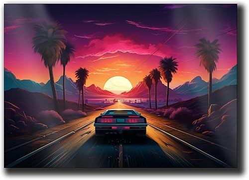 Unique Synthwave Style Retro Art, 80s style art, framed poster print, guest room art, cool living room art, Nature Wall Art, poster