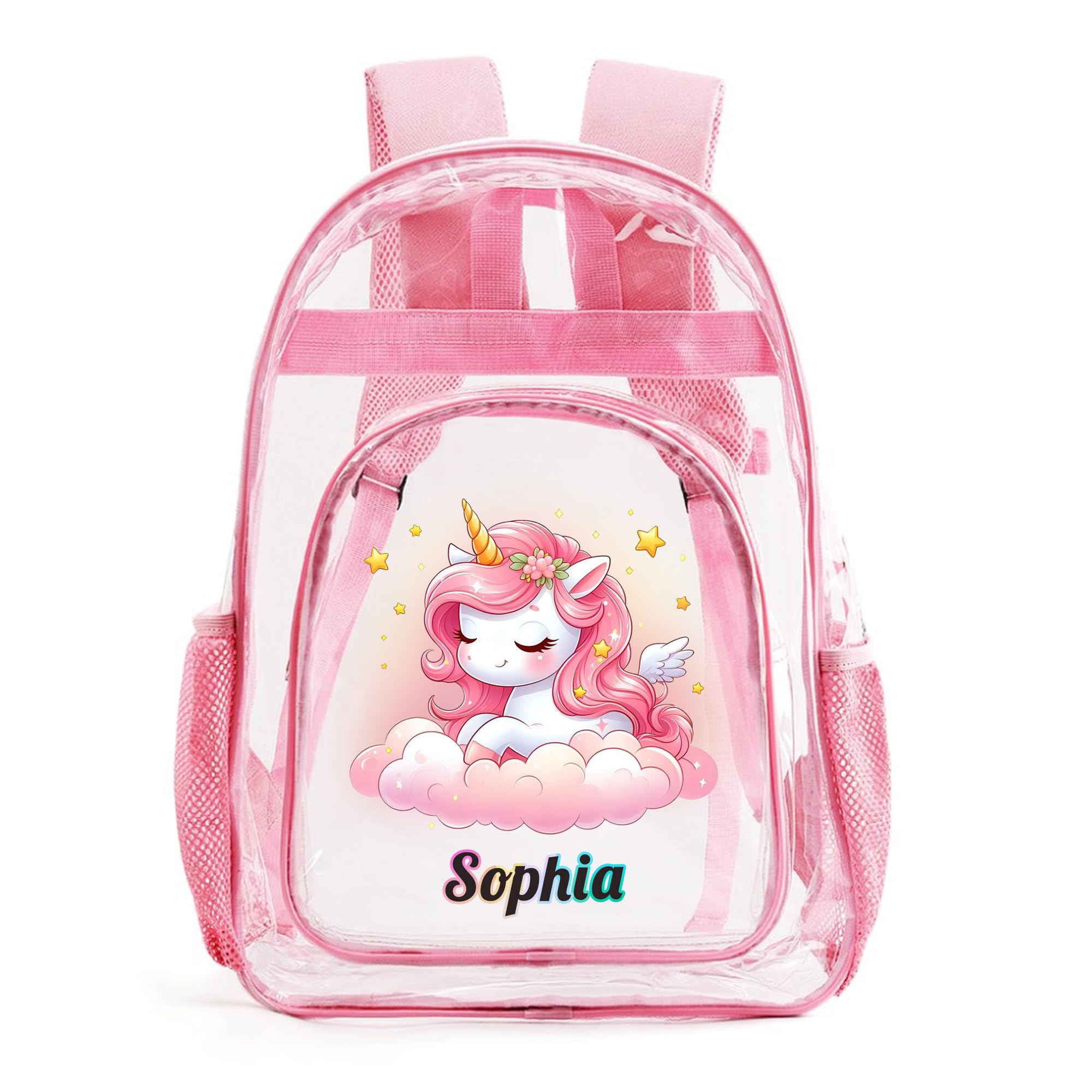 MATONGO Personalized Clear Backpack for Girls Boys with Name, Custom PVC Transparent Backpack with Reinforced Strap & Large Capacity for School Work