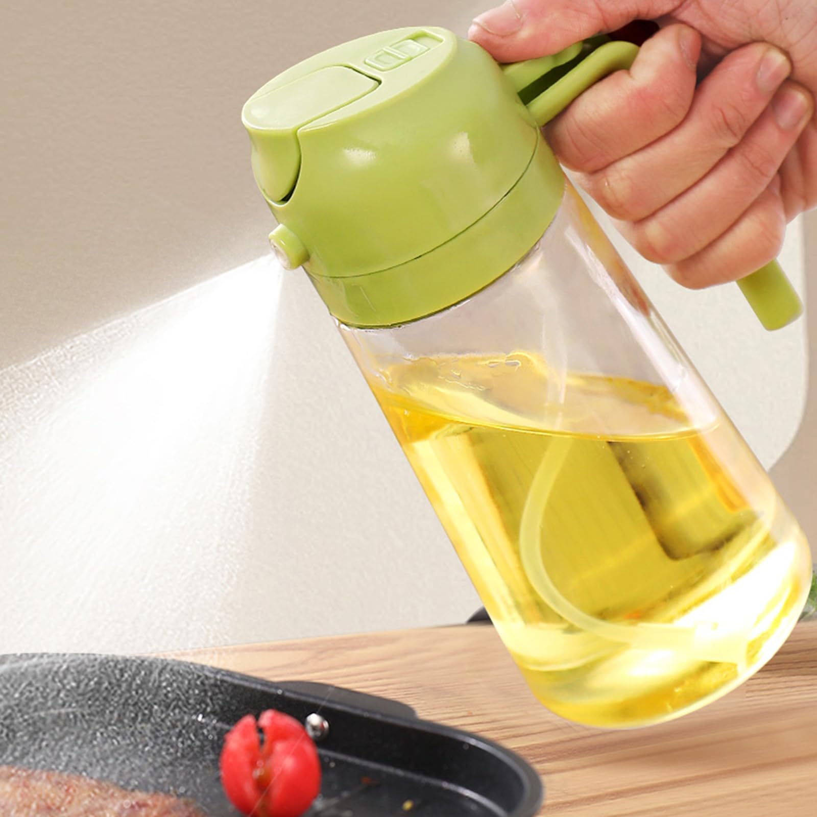 LCZNXJJY 3PCS Glass Oil Sprayer & Dispenser, 470ml/16oz Olive Oil Mister and Pourer, Oil Spray Bottle, Edible Oil, Vinegar, Soy Sauce Dispenser, Cooking Accessory for Air Fryer, Salad,Baking, BBQ