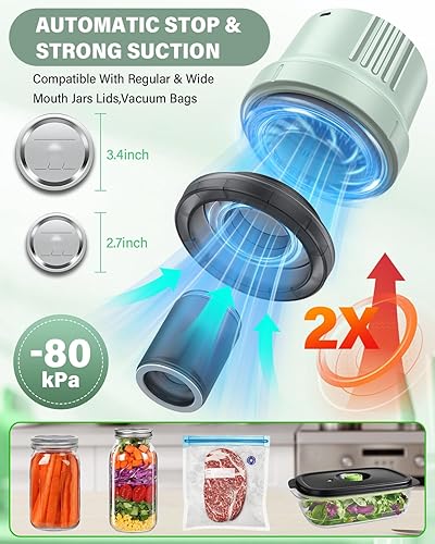 Miniatura 3 de Kit de sellador al vacío para tarros de mason, sellado al vacío, sellado al vacío, 3 en 1, sin cable, con tapas Mason de boca ancha y regular,