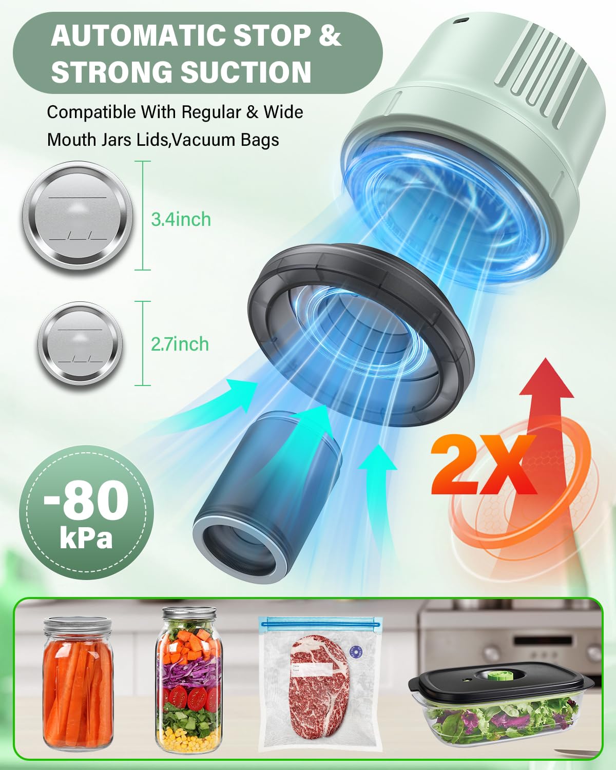 Mason Jar - Kit de sellador al vacío totalmente automático, sellador al vacío, 3 en 1, sellador al vacío inalámbrico con tapas Mason de boca ancha y regular, bolsas de vacío reutilizables, sellador al