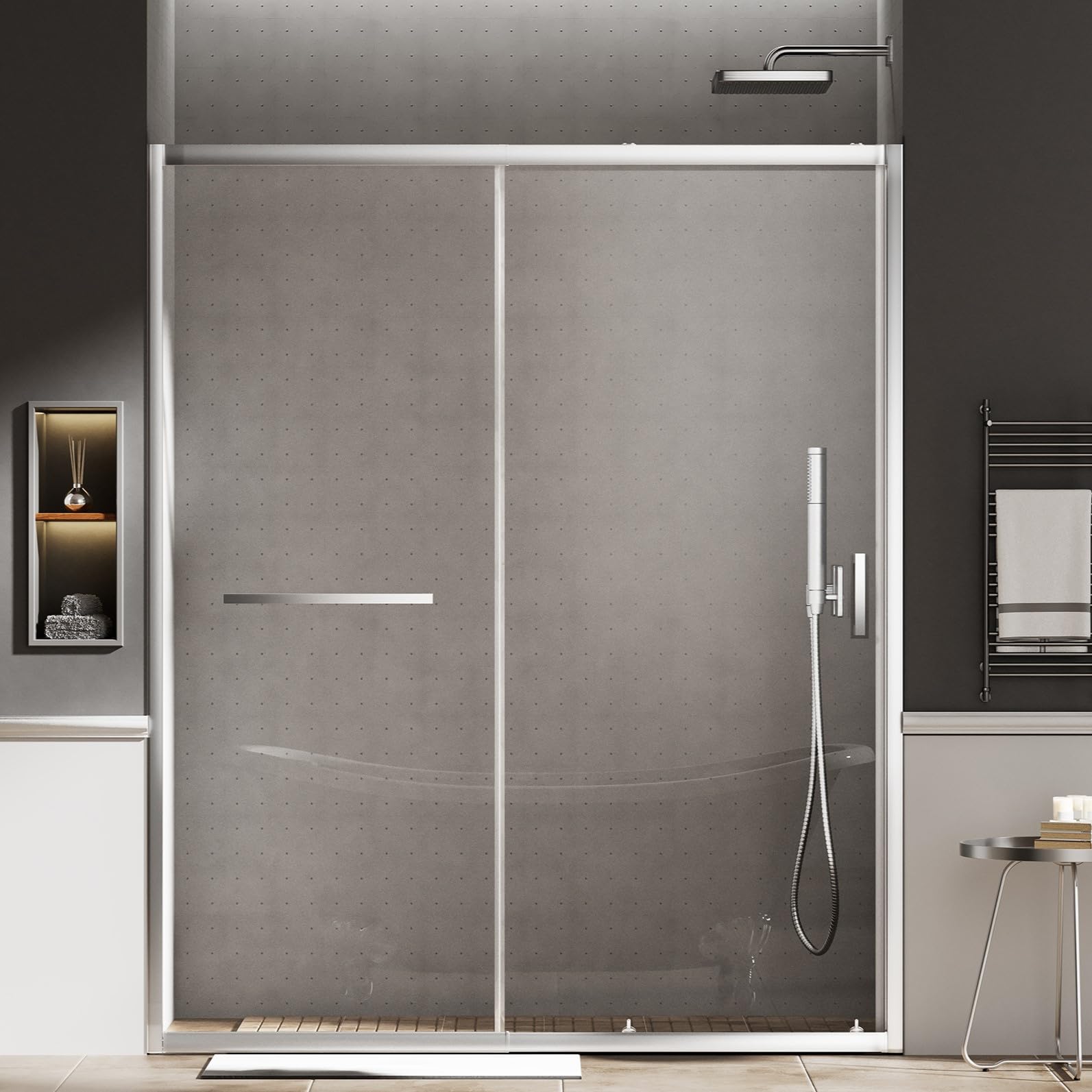 Sliding Shower Door, 52-60" W ×75" H Shower Glass Door, 1/4" (6mm) SGCC Clear Tempered Glass Shower with Explosion-Proof Film,Magnetic Closure, Brushed Nickel