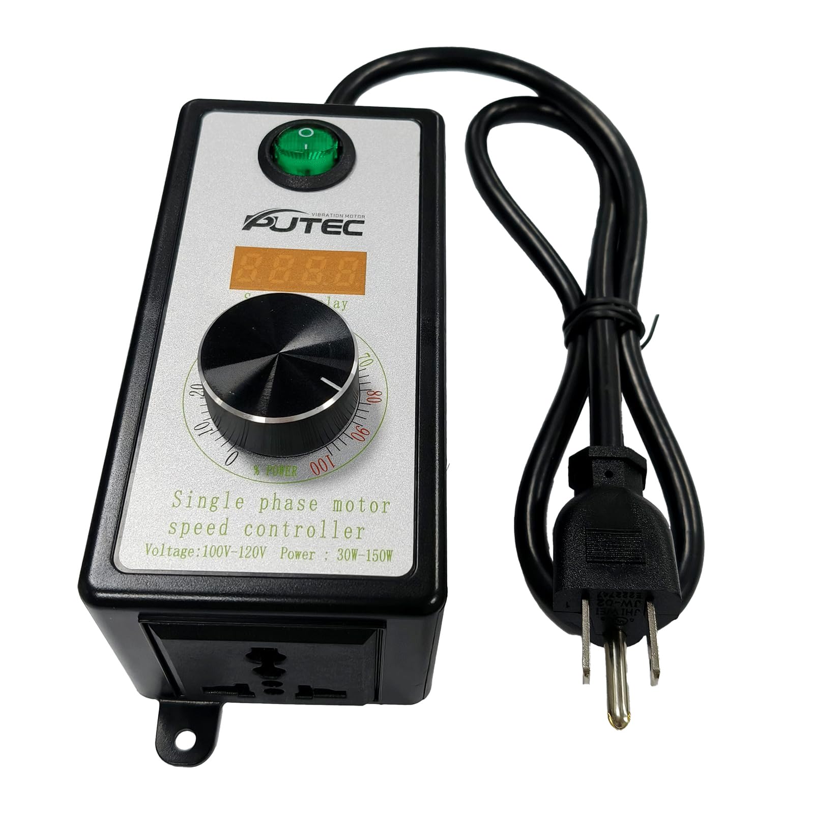 Wechselstrommotor-Drehzahlregler, einphasig, 110 V/220 V, Vibrationsmotorregler, unterstützt Niedriggeschwindigkeitsstart für 30 W-120 W Motor mit Digitalanzeige