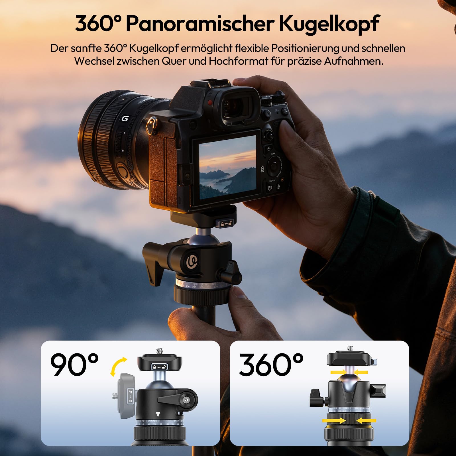 ULANZI MT93 Universelles 1/4'' Kamera Stativ Lichtstativ [Automatisch Ausklappend] 160cm Alu, Uka Schnellwechsel, 360° Kugelkopf, 5KG Traglast für Kamera, Licht, Livestream, Outdoor (Schwarz)