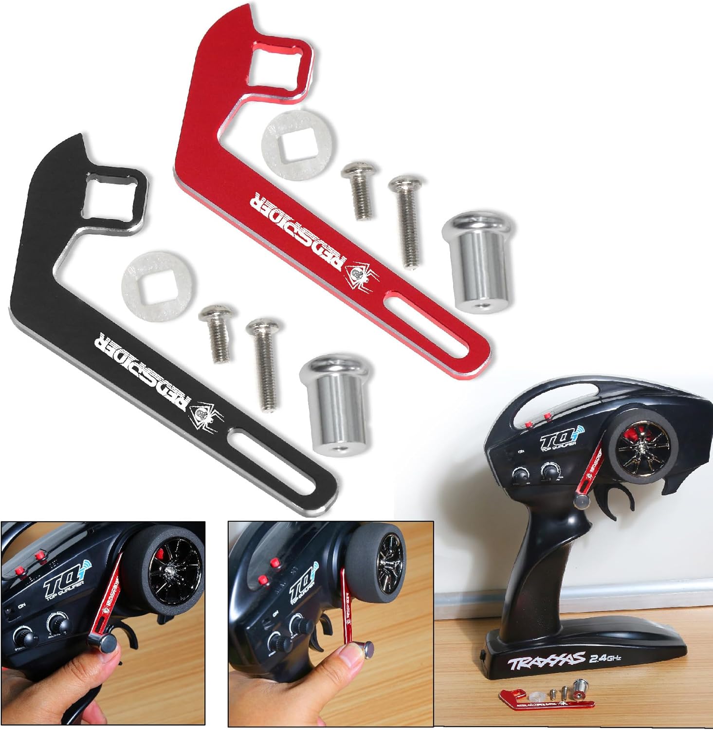 Aluminum Transmitter Steering Wheel Trigger One-Handed Control Adapter for TQi Transmitter TRX4 TRX6 1/10 TRX-4M 1/18 RC Car Crawler(Red)