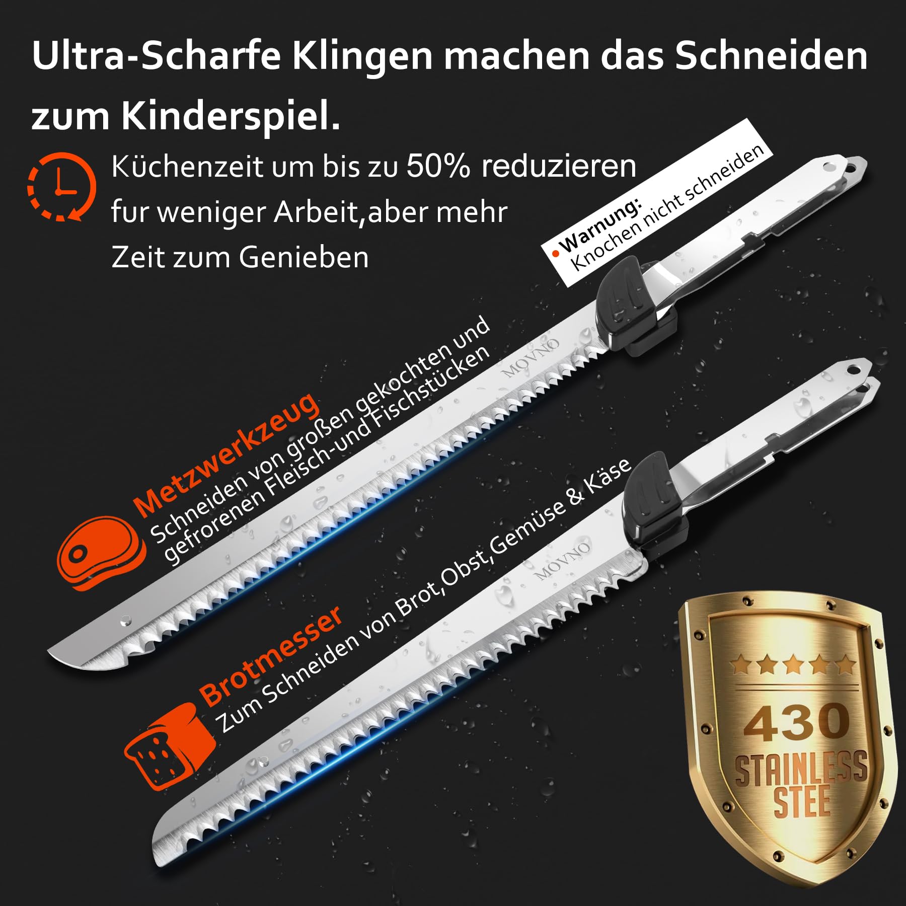MOVNO elektrisches Messer, elektrisches Messer für Fleisch, Tranchieren von Truthahn, Brot, Geflügel, Filetieren, Schaumstoffbearbeitung und mehr, ergonomischer Griff, Elektromesser