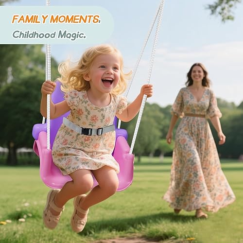 Miniatura 8 de Columpio mejorado para niños pequeños con bandeja, columpio para bebé al aire libre con diseño desmontable, cinturón de seguridad, marco plegable