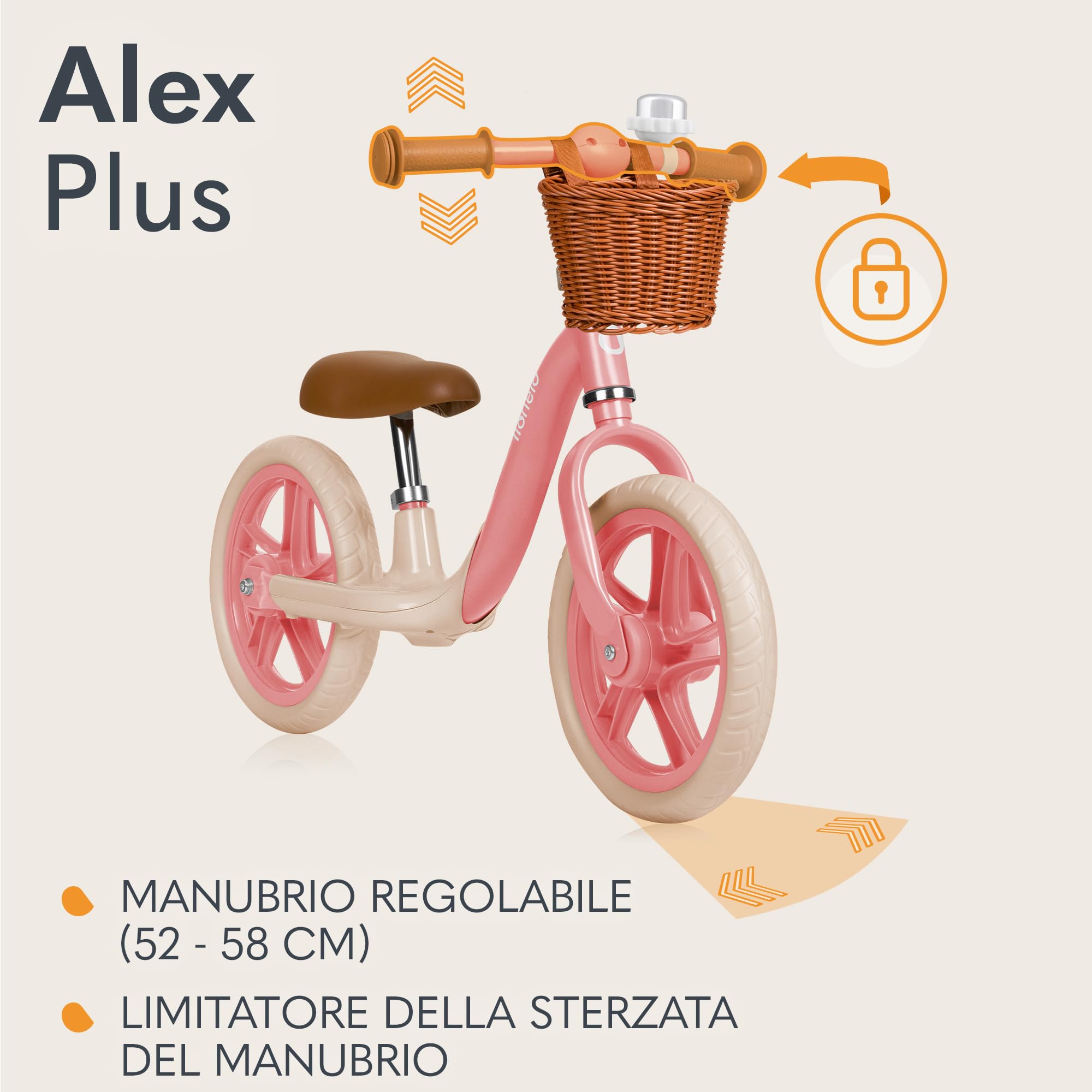 lionelo Alex Bici senza pedali per bambini da 3 anni fino 30kg Resistente e leggera solo 3kg Ruote in schiuma EVA 30cm Manubrio e sella regolabili Blocco dello sterzo Poggiapiedi Cestino
