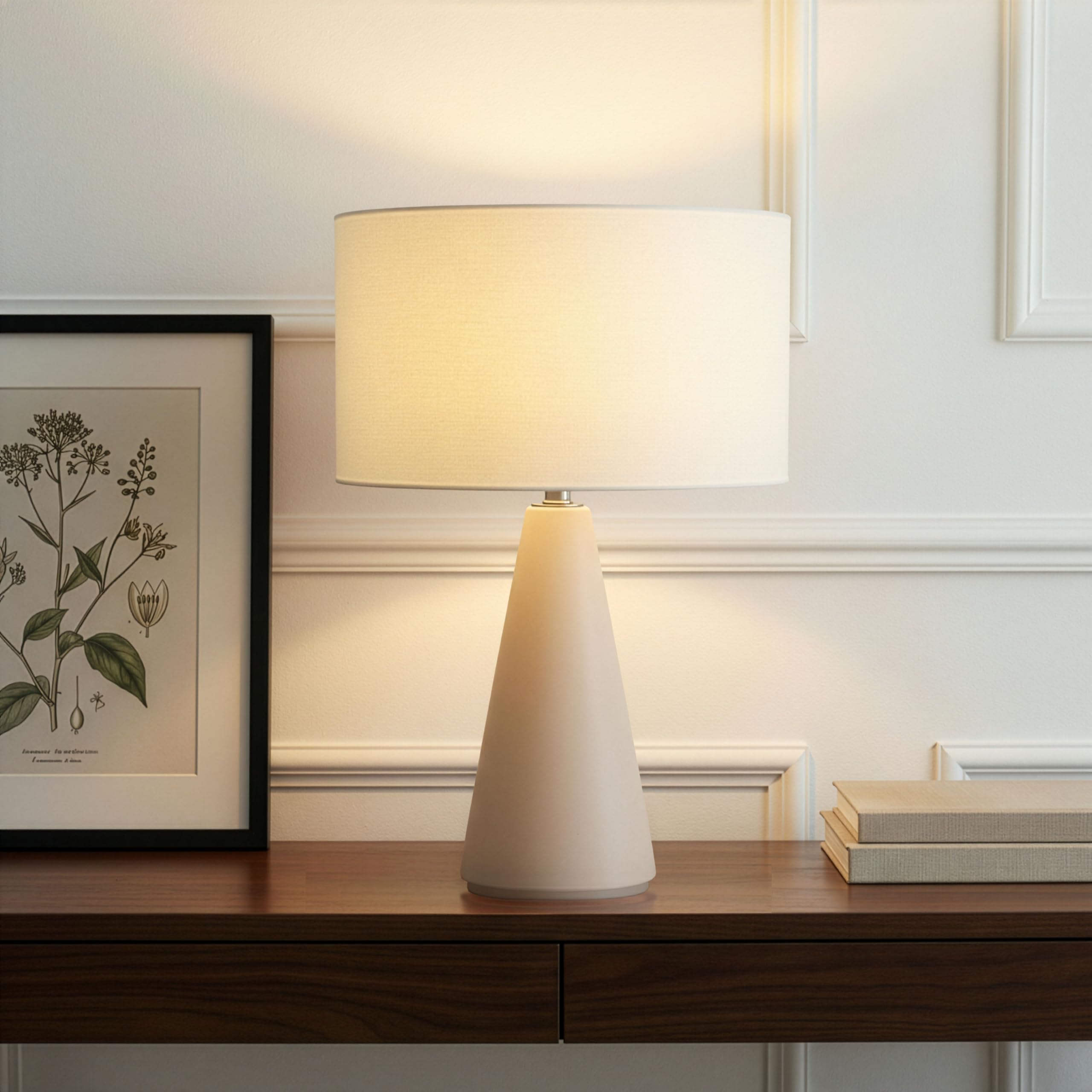 Brightech Nathaniel LED Table Lamp - Modern White Cement Tower