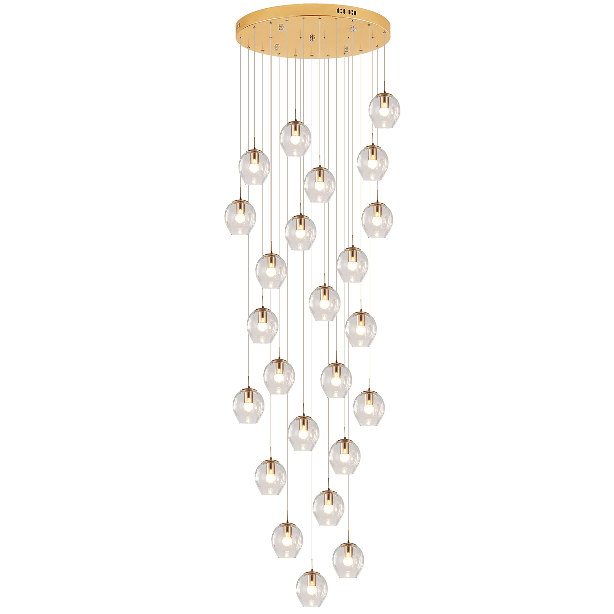 KXEcoLife 13ft (4m) High 24-Light Chandeliers Ceiling Raindrop Glass Pendant Light Fixtures Gold Dome Long Chandelier for Foyer Entryway Stairwell