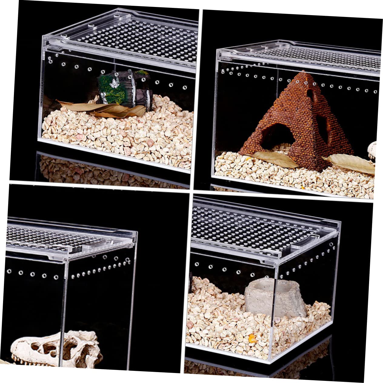 Caja de Cría de Reptiles de Acrílico Transparente a Prueba de Fugas | Montaje Integrado, Tapa con Cierre Antiescape, Alimentación Agua Fácil, para Serpientes Jóvenes y Anfibios Pequeños