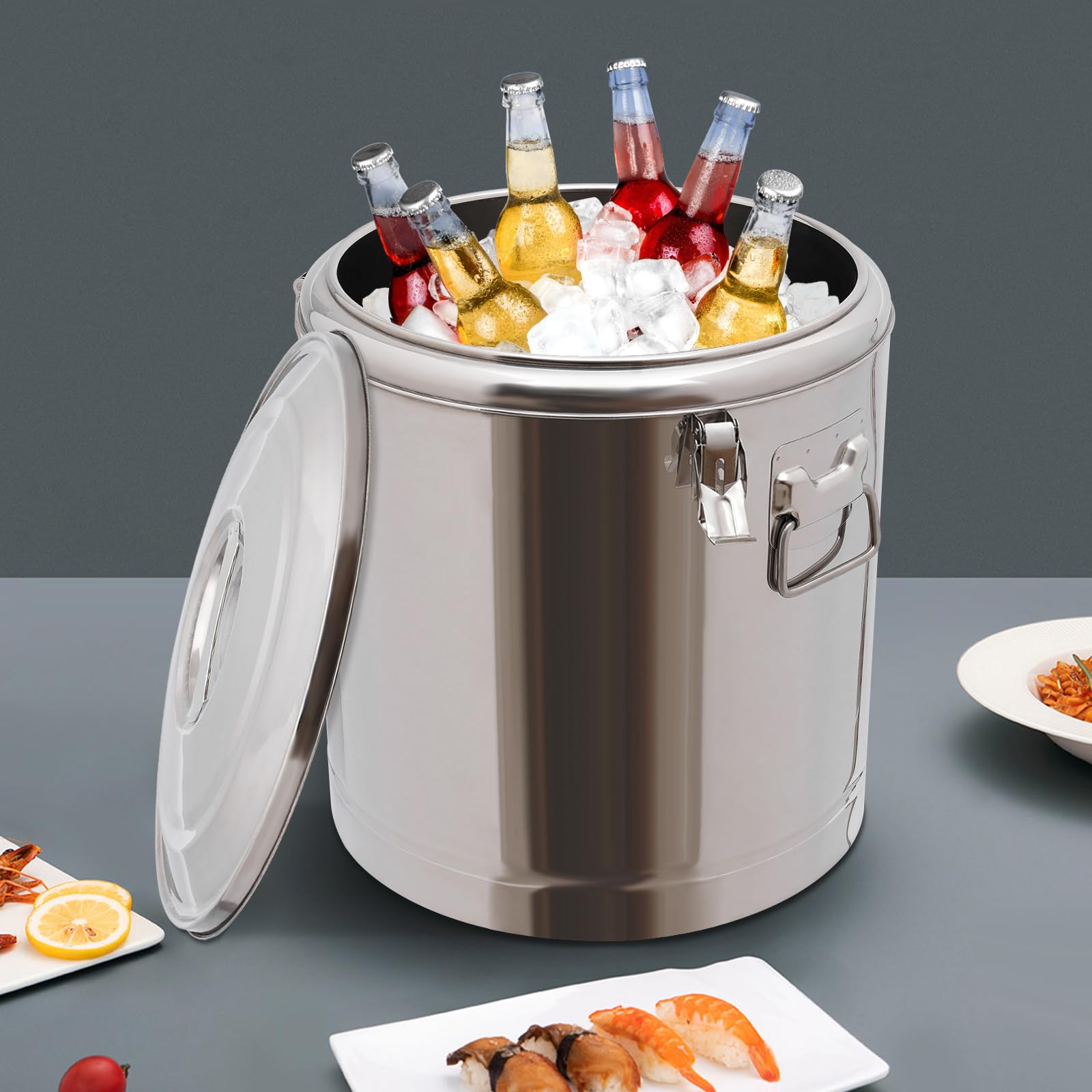 40L Transport Thermobehälter, Profi Gastro Edelstahl Thermotransportbehälter mit Deckel, Tragegriffen, Isolierzeit 8 Stunden, Edelstahl-Milchkanne, 36.5x45.5cm