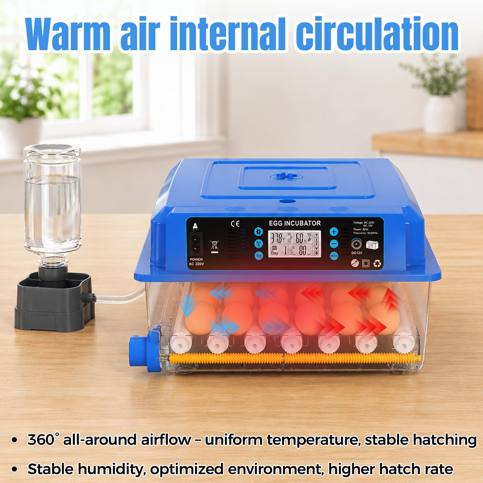 Incubadora de Huevos Automática para 36 Huevos Gallina - Control Automático deTemperatura/Humedad, Giro Automático y Fuente de Alimentación Dual, para Pato Codorniz