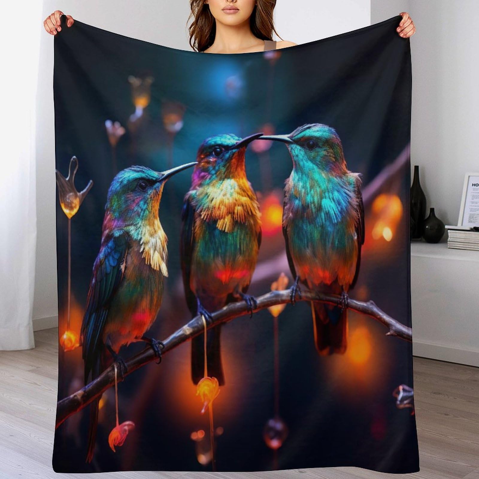 Couverture oiseau plaid flannel polaire 140x180 de séjour canapé lit douce