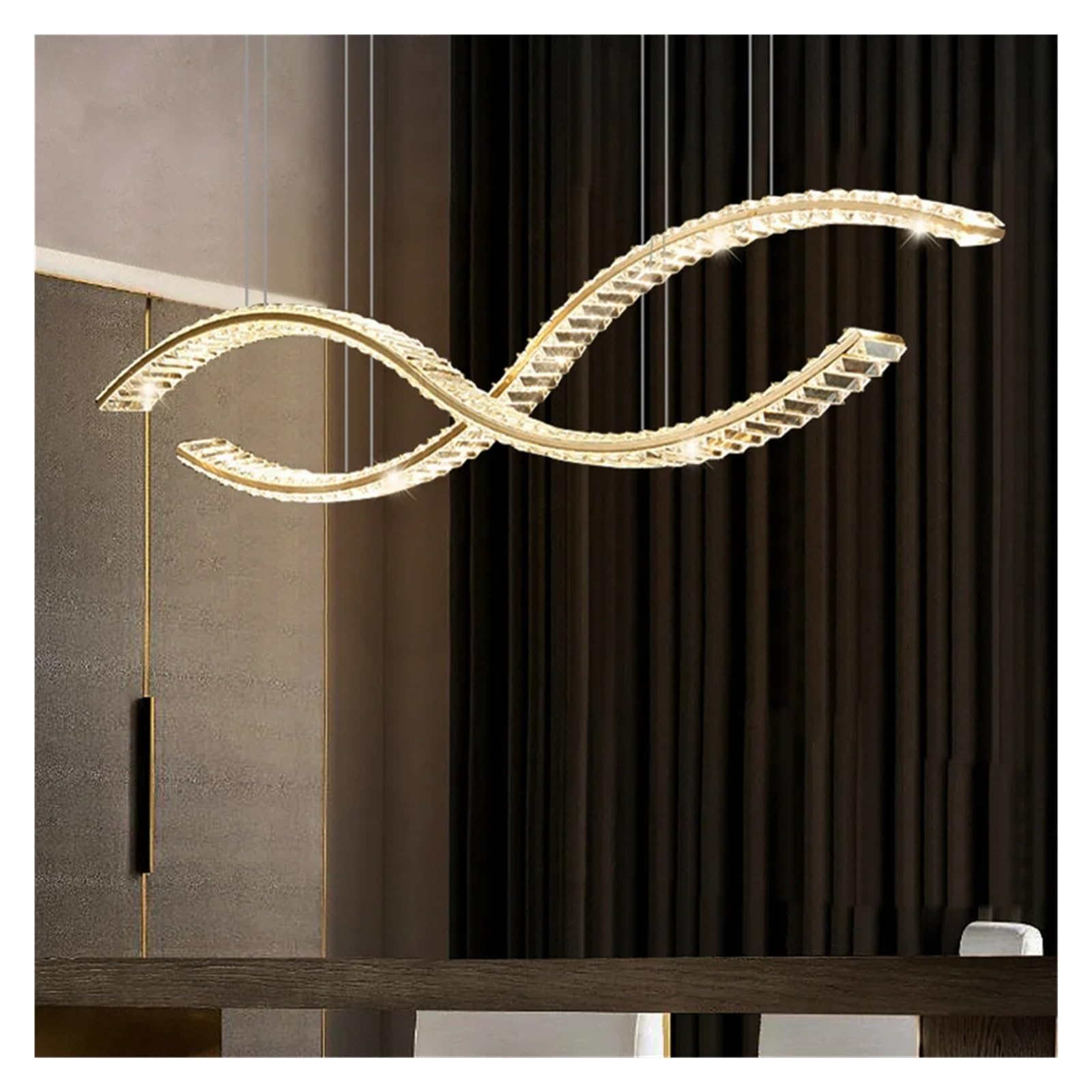Żyrandol Do Jadalni, Nowoczesna Luksusowa Lampa Wisząca Z Kryształkami, Salon, Wyspa Kuchenna, Lampa Wisząca, Długi Żyrandol Ze Stali Nierdzewnej,L60CM