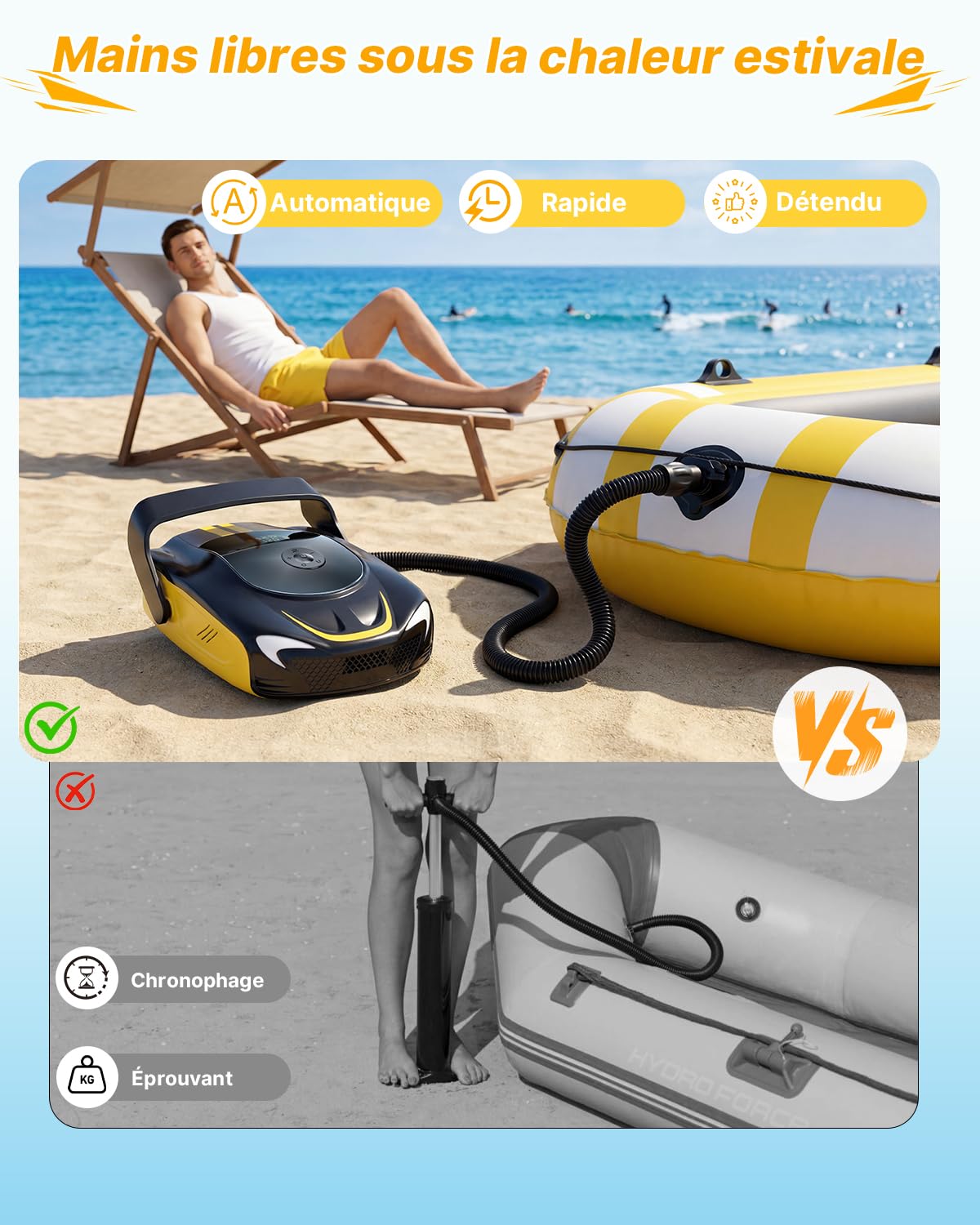 Pompe Sup Électrique 50 PSI Haute Pression, Gonfleur Paddle Rechargeable 14000mAh, Gonflage/Dégonflage Intelligent, avec Lumière LED, pour Planches de SUP, Kayaks, Motos, Ballons, Matelas Pneumatiques