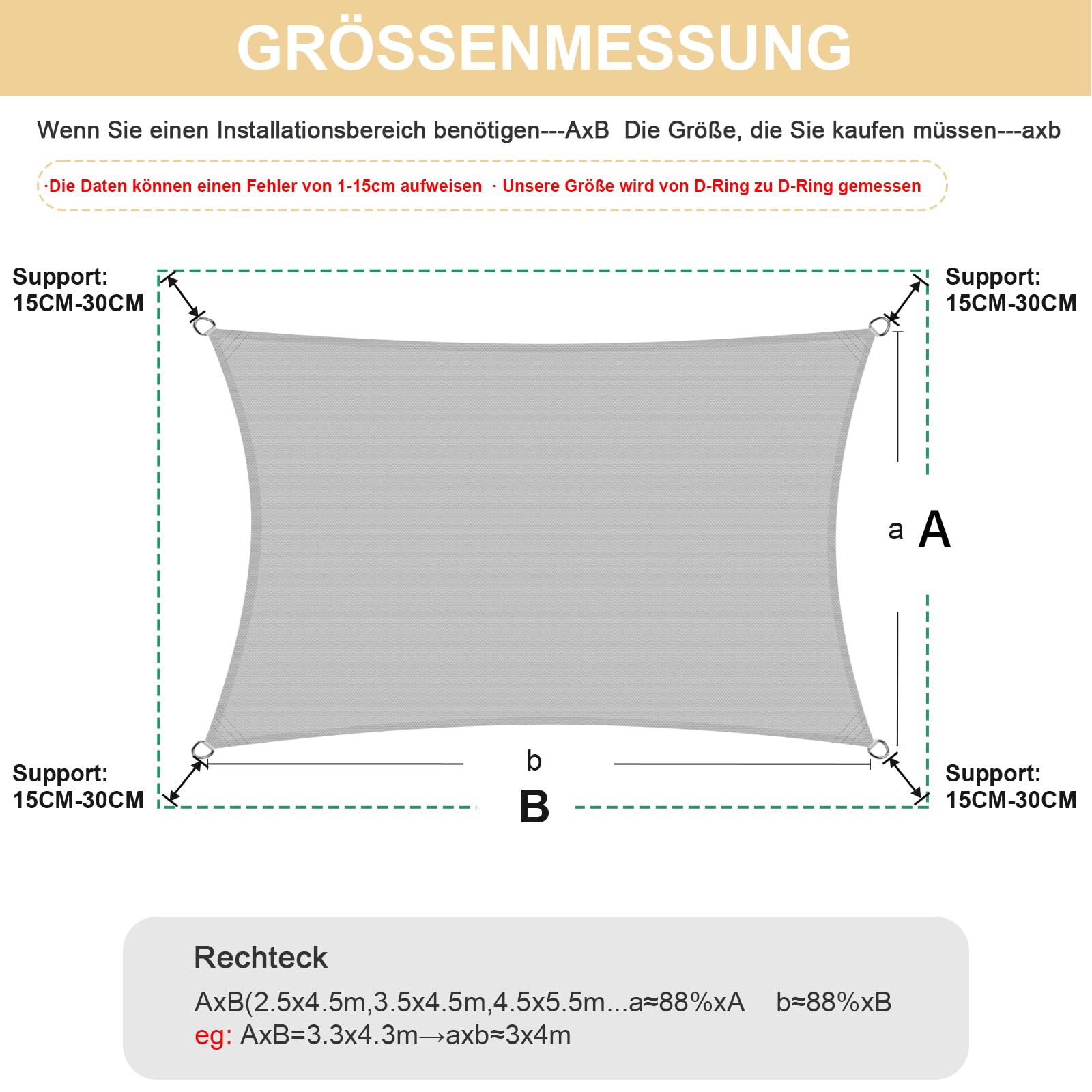 GAIJUAN Sonnensegel 2,5x4,5 M – UV-Schutz 95%, Wasserabweisend, Inkl. 4 Befestigungsseile, Dunkelgrau