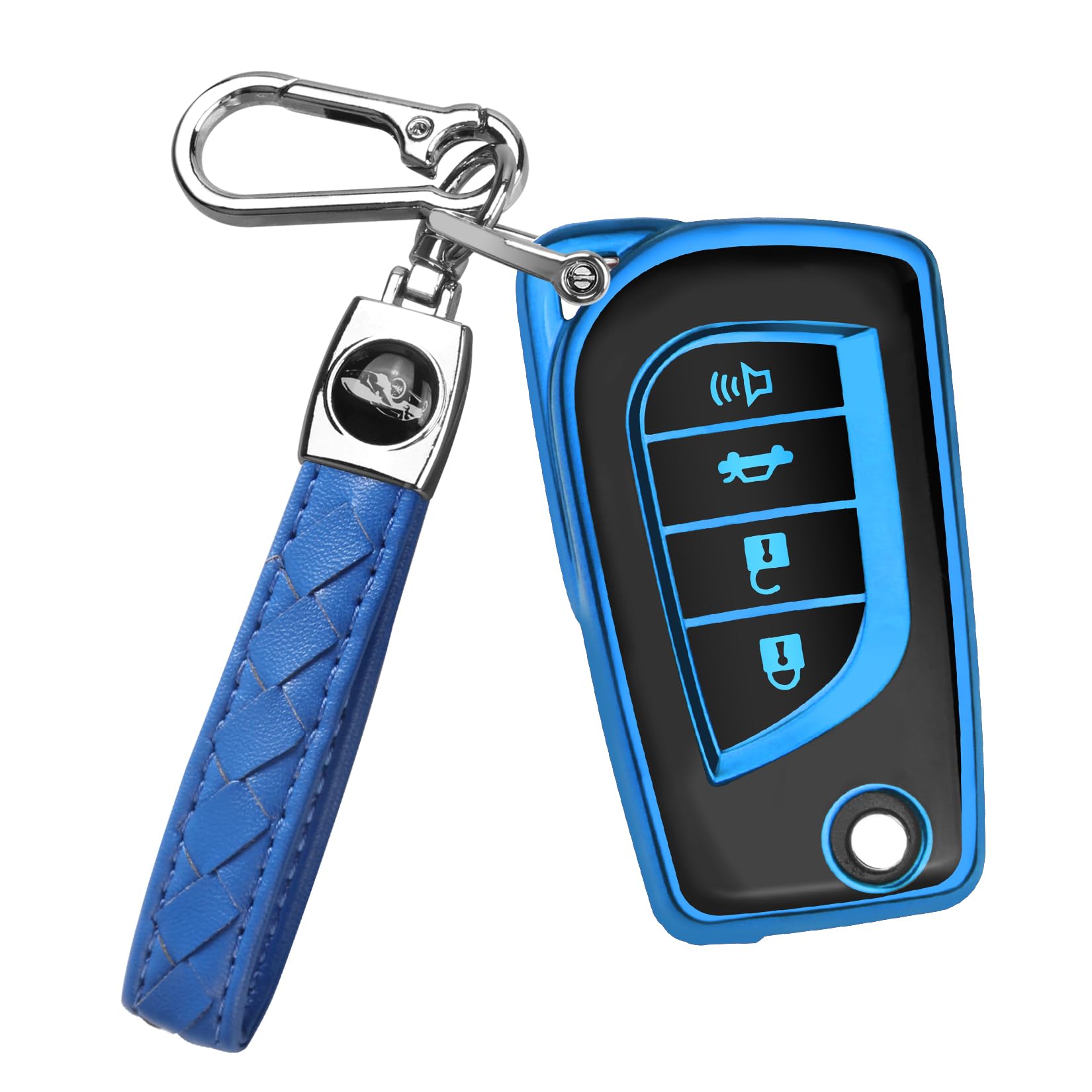 QBUC for Toyota Flip Key Fob Cover Soft TPU Key Case Cover with Keychain for Fortuner Tundra Camry RAV4 Challenger Key Shell