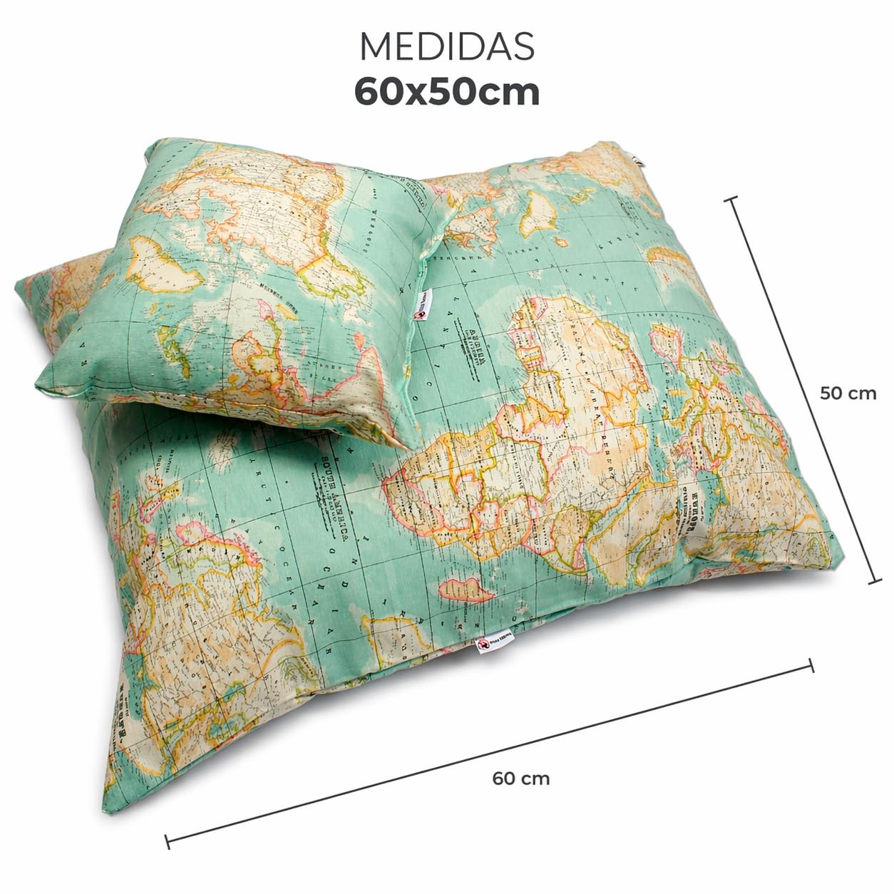 Colchón para Perros y Gatos Diseño Mapamundi – Cama Lavable y Desenfundable – Hecho a Mano en España – Colchoneta Premium para Mascotas - Varios Tamaños (Medium)
