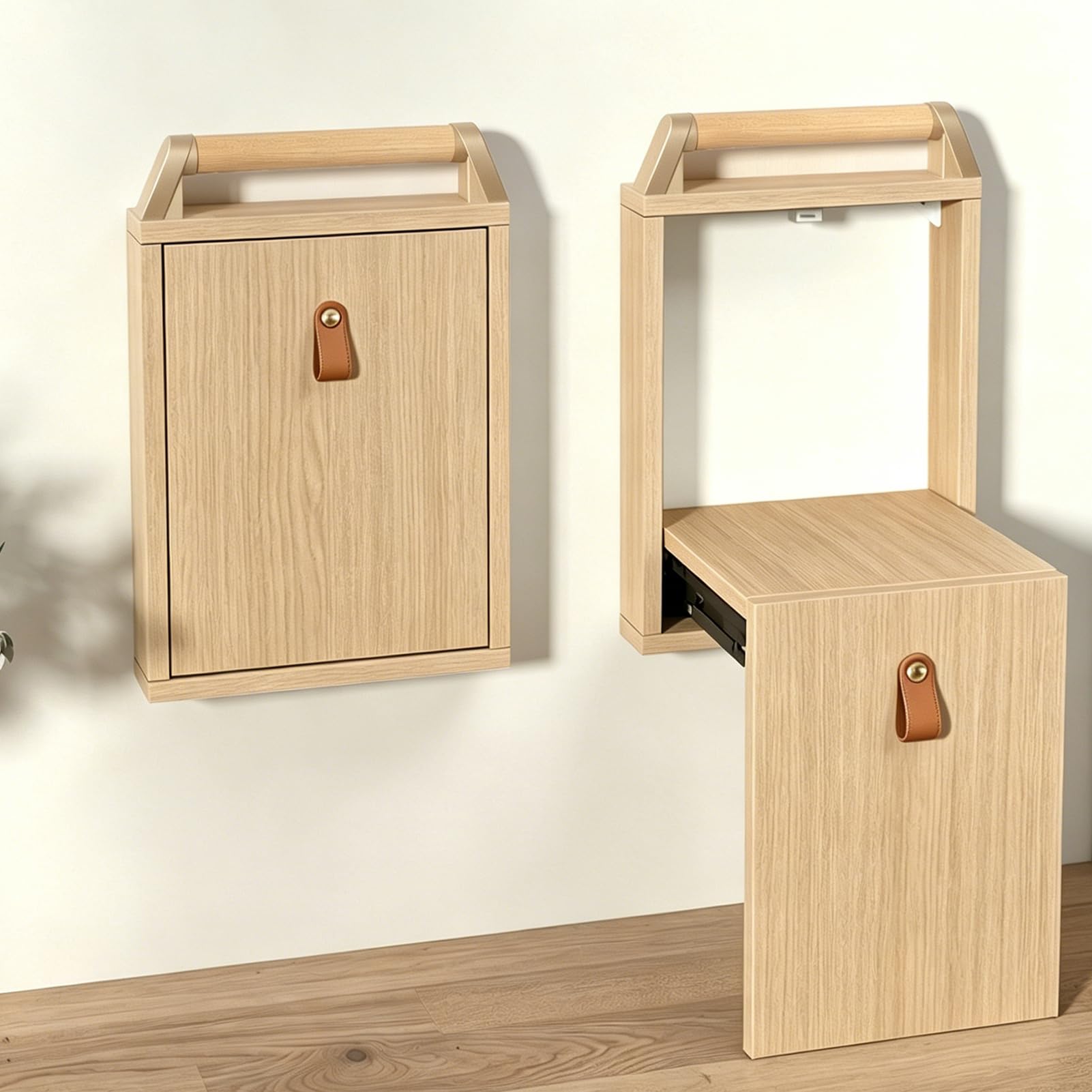 SLDAGe Wall Mounted Shoe Changing Stool Folding Entryway Stools Shower Bench Invisible Shoe-Changing Chair Space Saving,wood color,With handrai