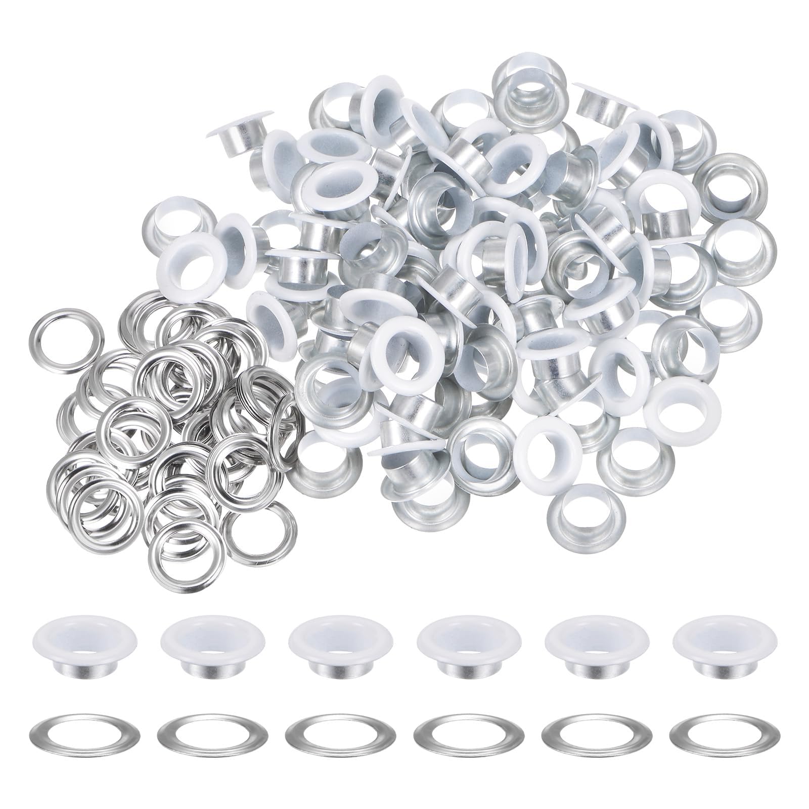 TA-VIGOR 100pc 10mm 2/5" Grommets Kit Metal Eyelets with Washers, Small Grommet Self Backing Eyelet Kit for Leather, Fabric, Canvas, Shoes, Clothing, Bags, Belt and DIY Craft Projects, White