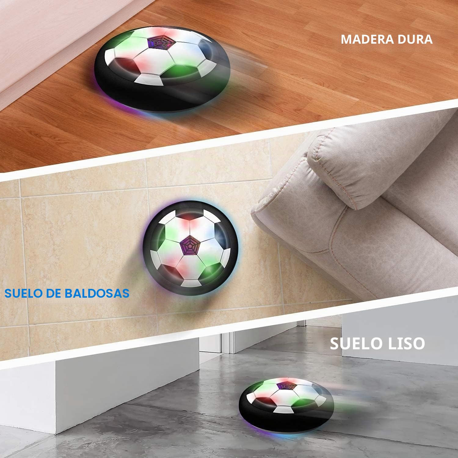 Hover Ball Air Power - Balón de fútbol flotante LED de 18 cm, juguete de tecnología interactiva para interior/exterior (luz RGB, certificado TÜV)