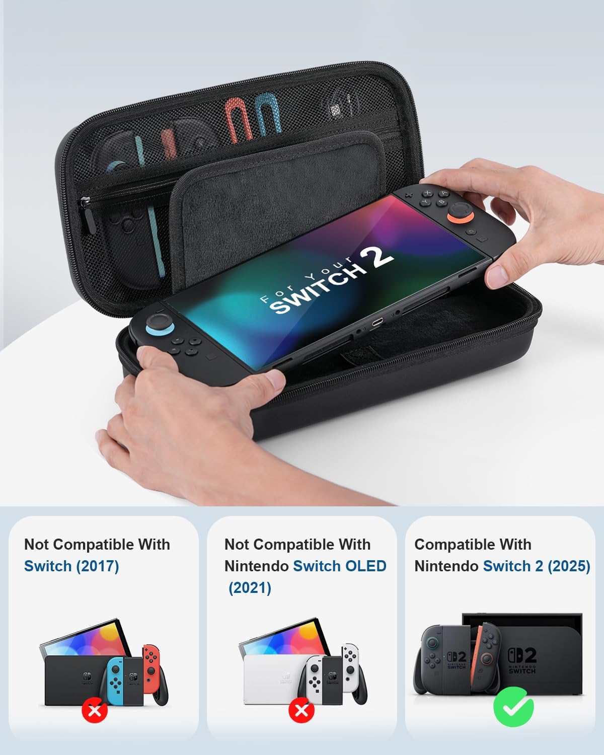 Switch 2 Carrying Case for Nintendo Switch 2 (2025), Hard Shell Travel Carry Case with Pockets for Accessories and Games, Protective Travel Bag for Switch Holds 10 Game Cartridge Black - Image 8