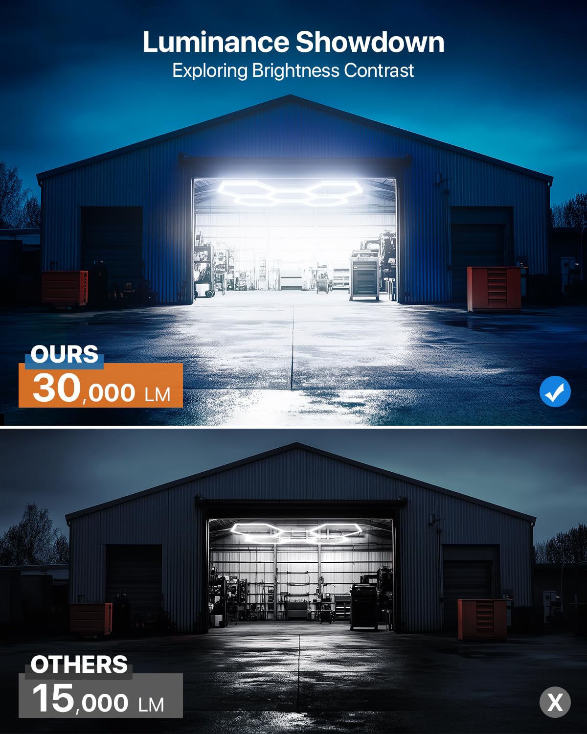 Lampada da garage a LED esagonale, confezione da 25 luci a LED esagonali da 200 W 30000LM 6500K per garage, cantina, magazzino, salone di bellezza per auto, negozio di dettagli per auto, ecc