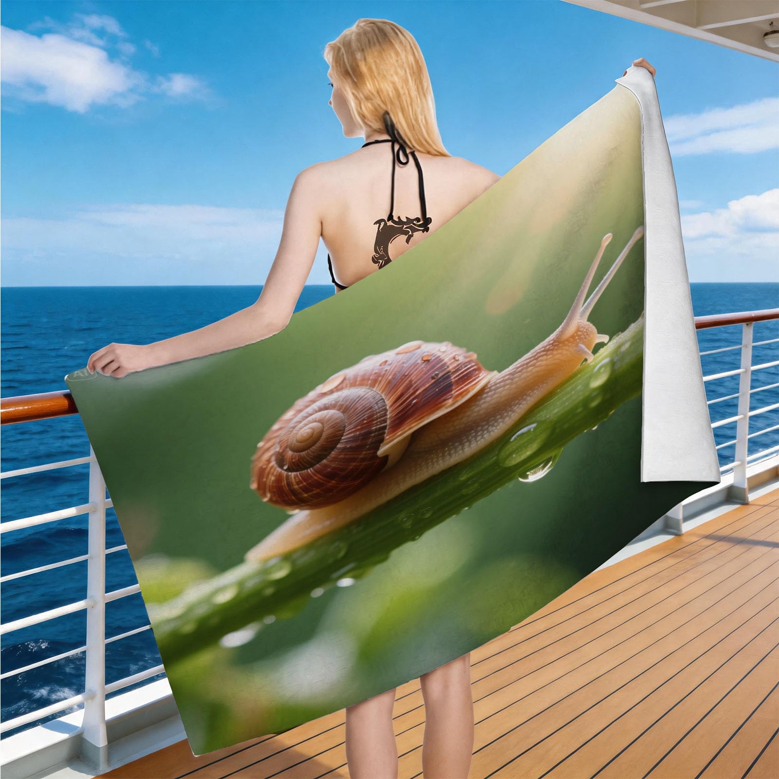 Hongduo Microfiber Quick Dry Beach Towel Snail, 3D Animal Beach Towels Absorbent Fast Drying Bath Towels, Travel Camping Gym Swimming Bathroom (80x160cm)