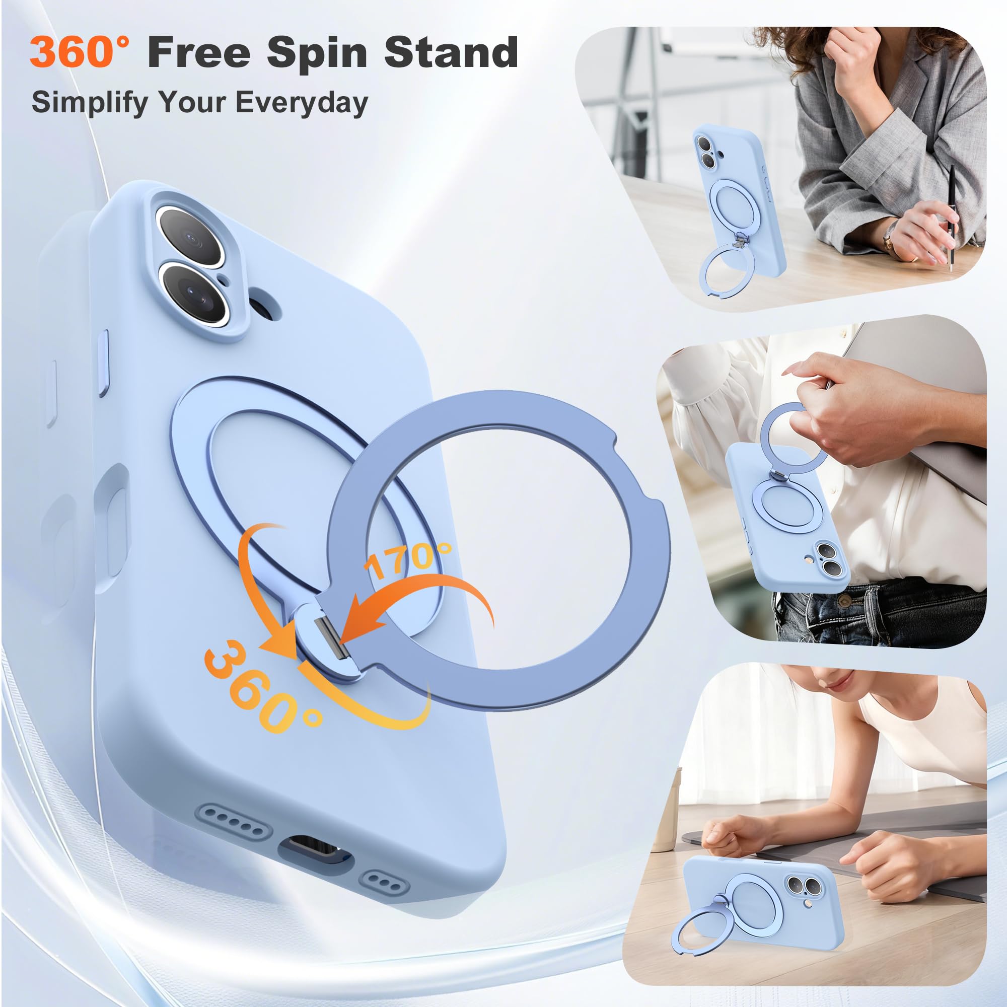 Funda para iPhone 16 con soporte giratorio de 360°, 6.1 pulgadas
