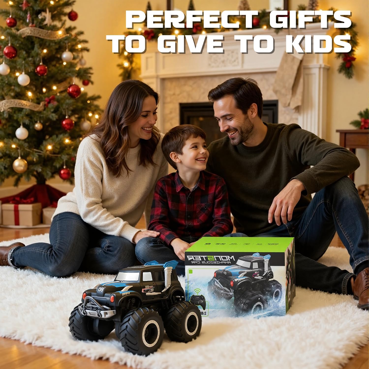 Snugzy Amphibious Monster Truck Toys 1:20 Scale Remote Control Cars with 360° Rotation 4WD All Terrain RC Truck Car Toys Gifts for Kids Boys Girls 4-7