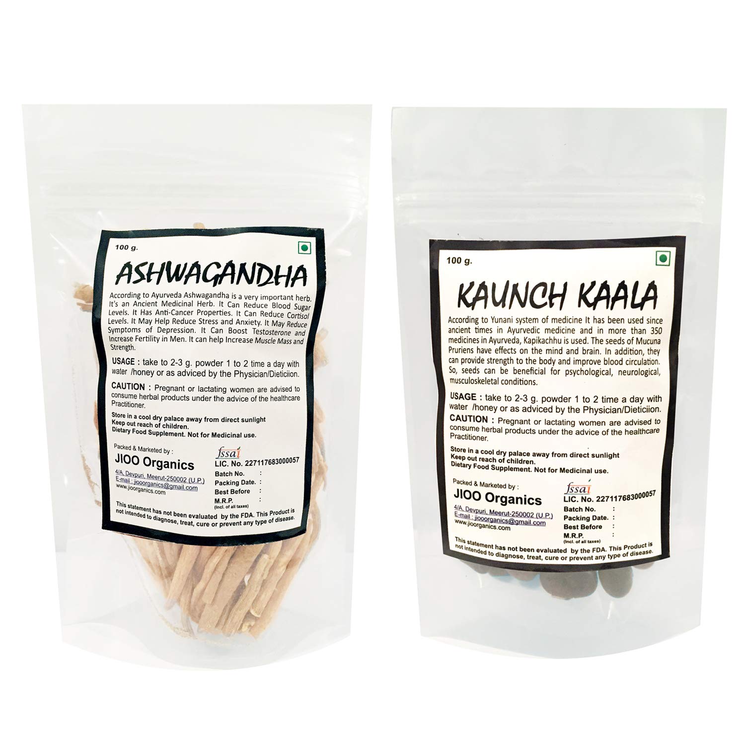 Jioo Organics Natural Premium Fresh Ashwagandha Roots And Kaunch Black Seeds Natural Herbal Blend Powerful Health Benefits,200 Grams - Image 2 thumbnail