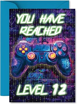 Stuff4 12th Birthday Cards for Girls and Boys, Neon Video Gamer | Happy Birthday Card for 12 Year Old Boy Girl Nephew Daughter Sister Cousin, A5 Bday Greeting Cards