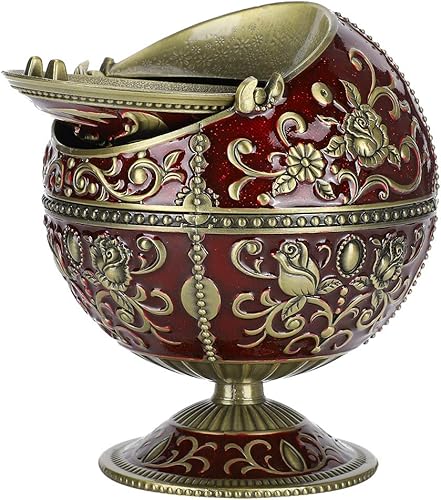 Miniatura 6 de Garosa Cenicero a prueba de viento con forma esférica de dragón patrón de aleación de zinc cenicero fumar con tapa para manualidades, decoración de