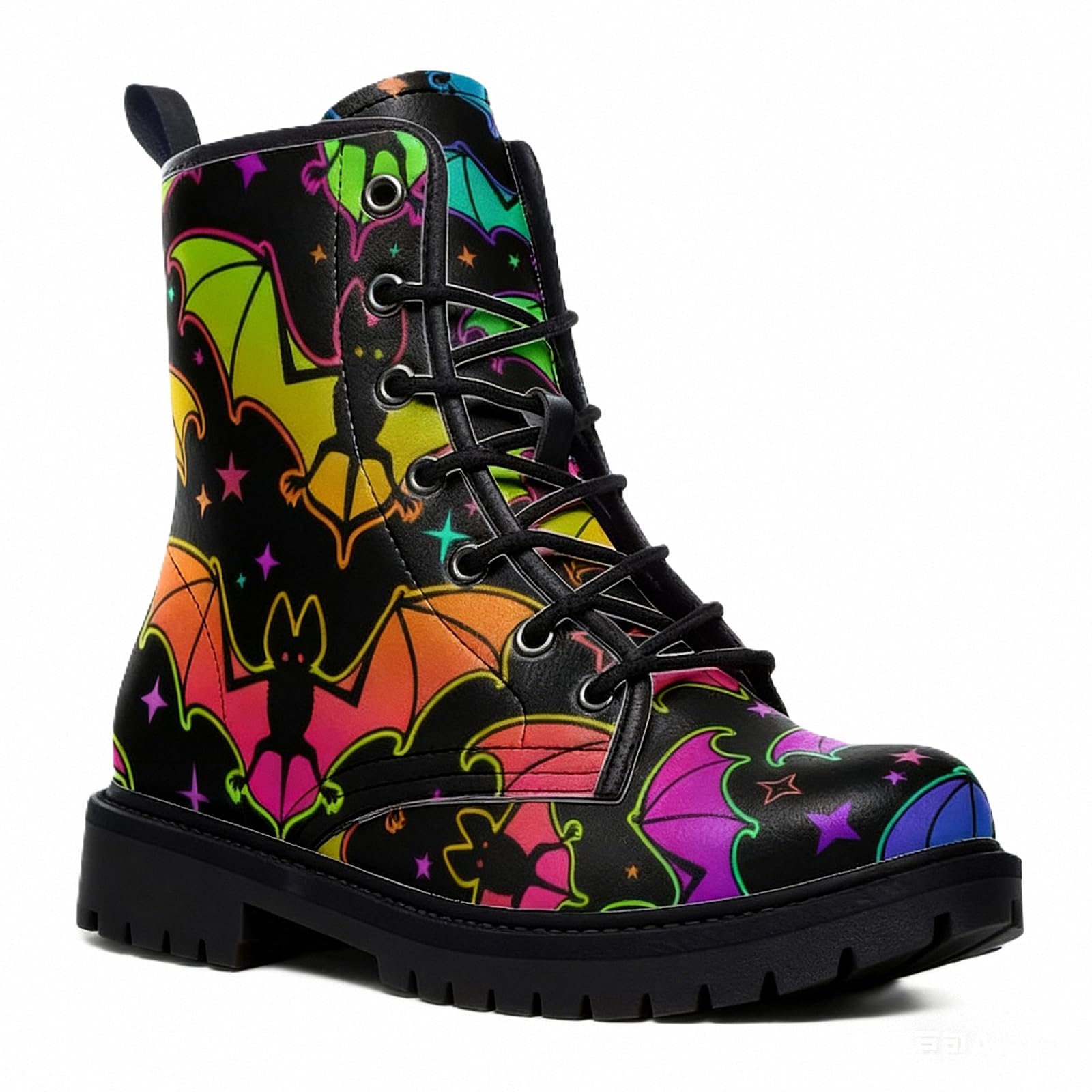 Women Printed Ankle Boots with Flower Mushroom Graffiti Animals Solid-color Stylish Colorful Casual Everyday Platform Lace-up Leather Combat