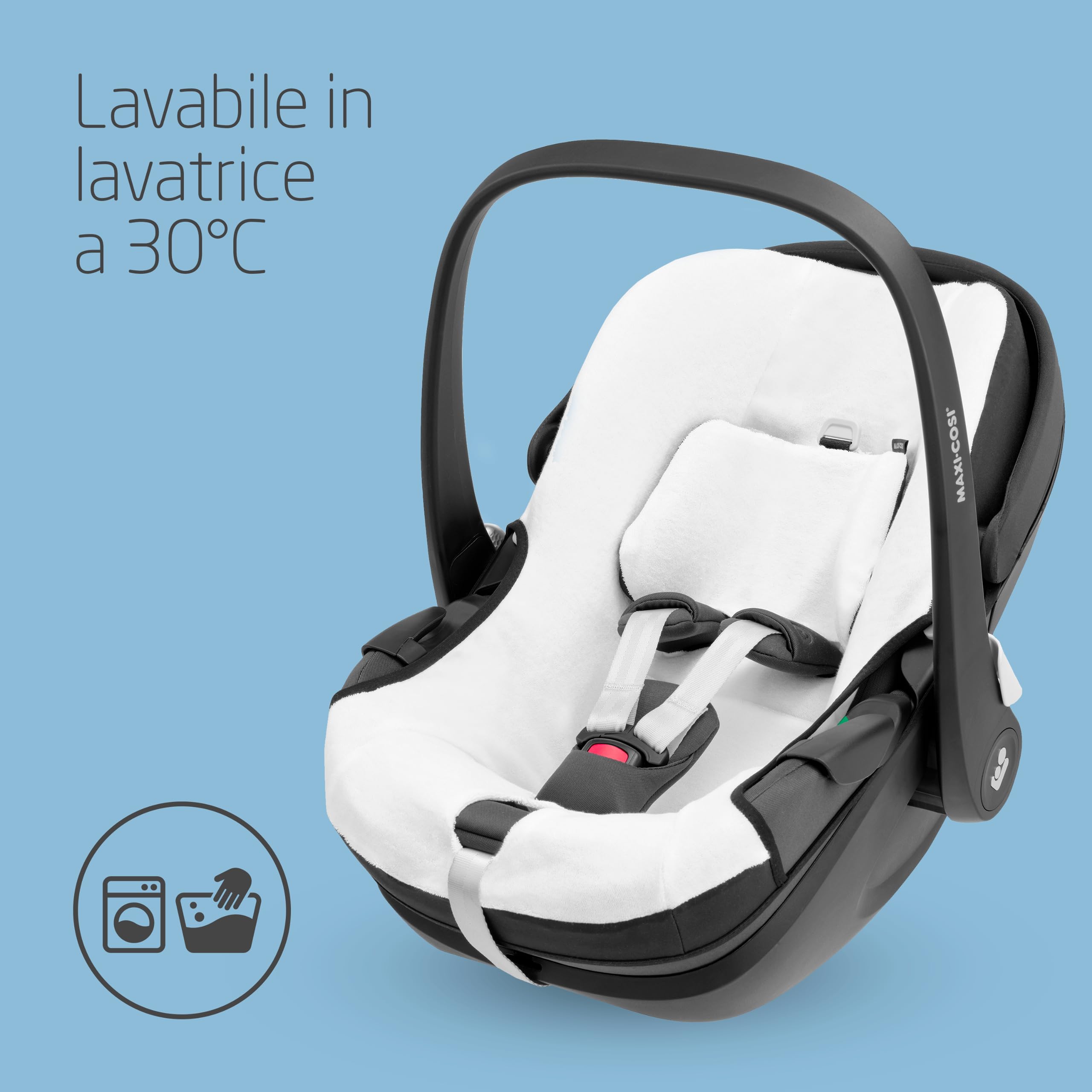 Maxi-Cosi Rivestimento Seggiolino, Fodera estiva in cotone biologico per Pebble 360, Copriseggiolino auto per bambini, 100% cotone naturale traspirante, lavabile in lavatrice, bianco naturale