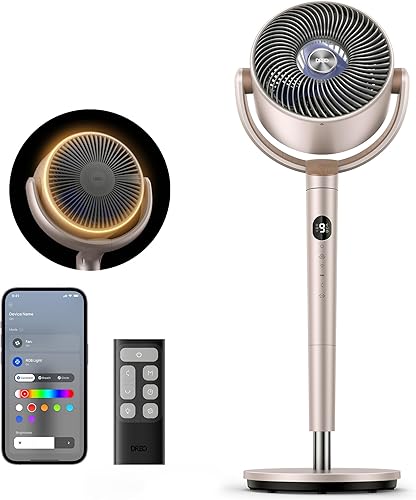 Dreo Ventiladores inteligentes para dormitorio, ventilador oscilante omnidireccional de 120 + 120, ventilador de pedestal silencioso de 90 pies con
