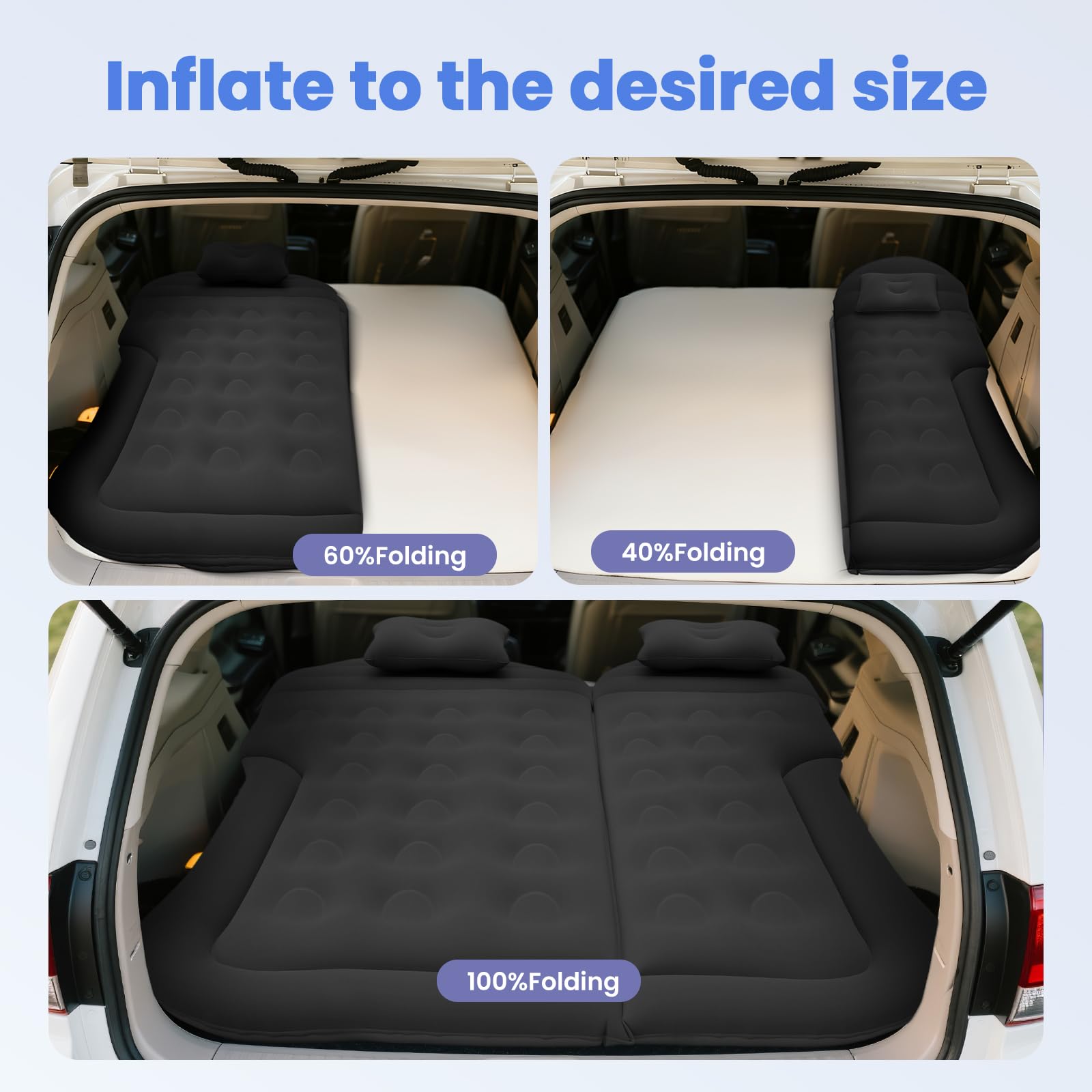Colchón para Coche Hinchable Impermeable SUV con Bomba de Aire 12V y 3 Adaptadores Negro