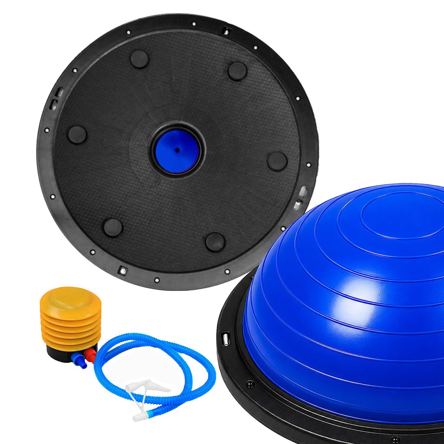 OcioDual Entrenador de Equilibrio, Media Bola Equilibrio Fitness Bos Balance Trainer Ball, Pliometria, Propiocepcion, Pelota Antideslizante con Inflador y Bandas de Resistencia