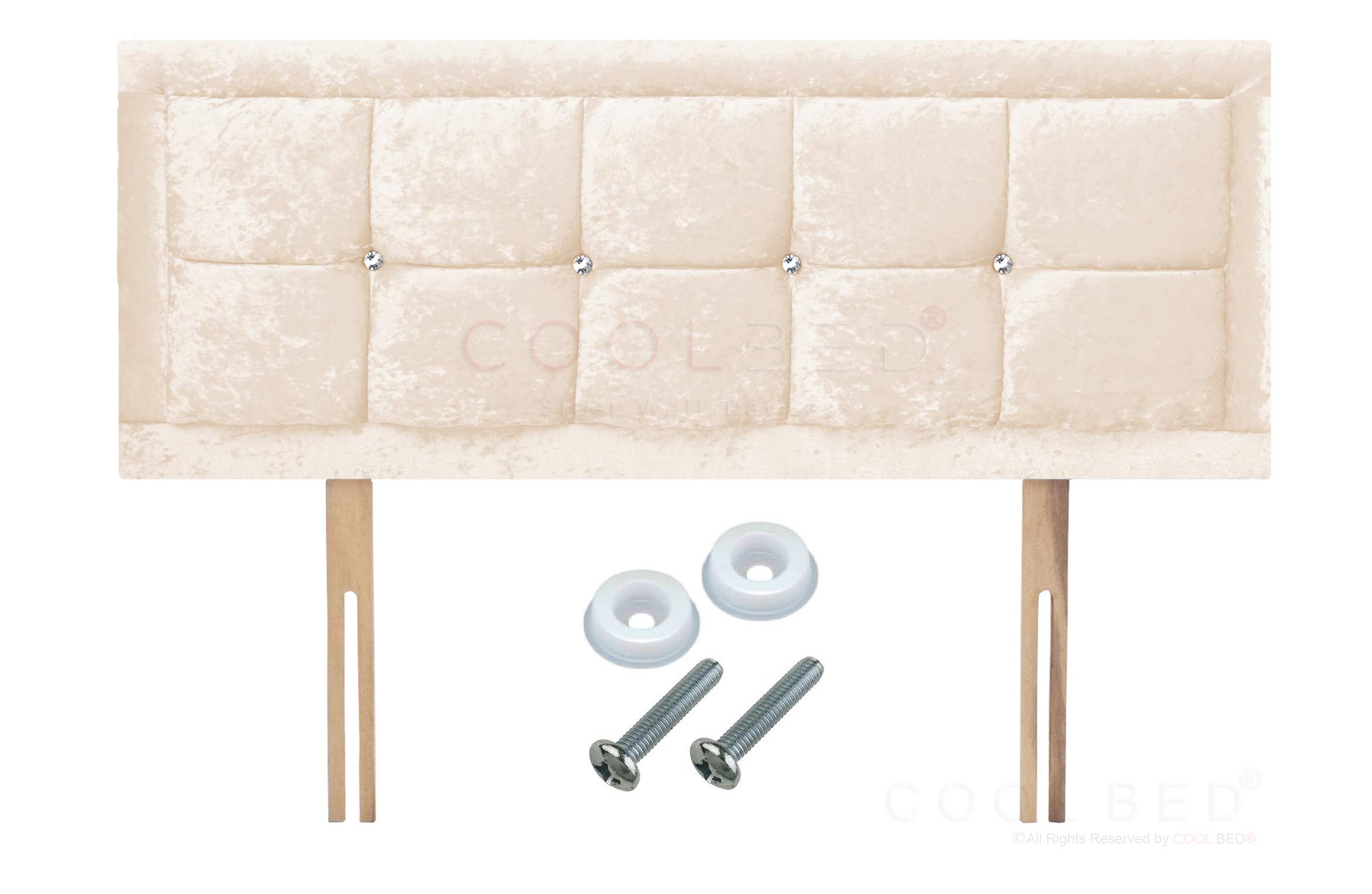 COOL BED LIMITED CRUSHED VELVET VENICE CHESTERFIELD HEADBOARD IN 20" AND 26" HEIGHT (26" - CREAM, DOUBLE (4FT6))