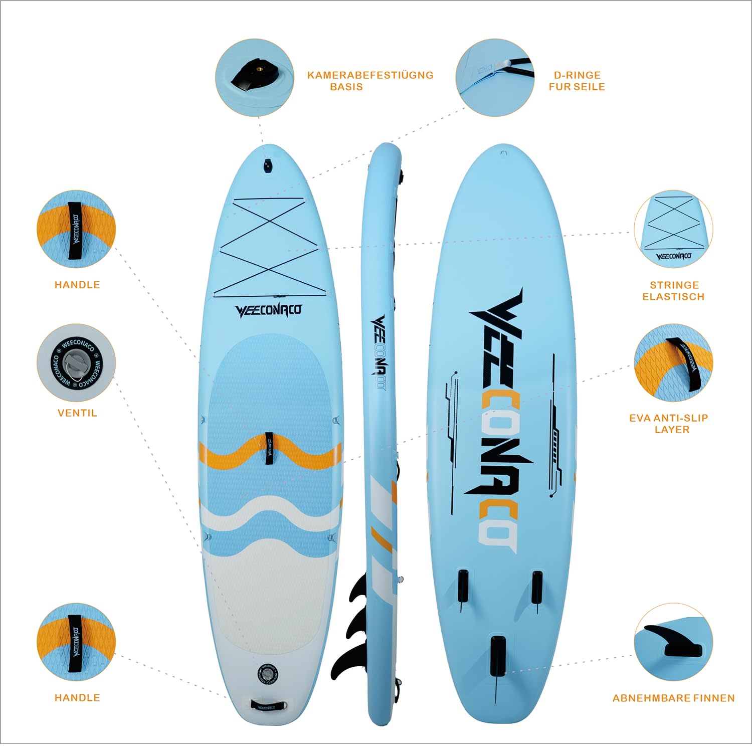 10'6 inch Sup Board Set, 320cm Stand Up Paddling Board Aufblasbar, Fortgeschrittene, 200kg,Komplettes Zubehör, Verstellbares Paddel, Anfänger,Mit Universal Kamerahalterung