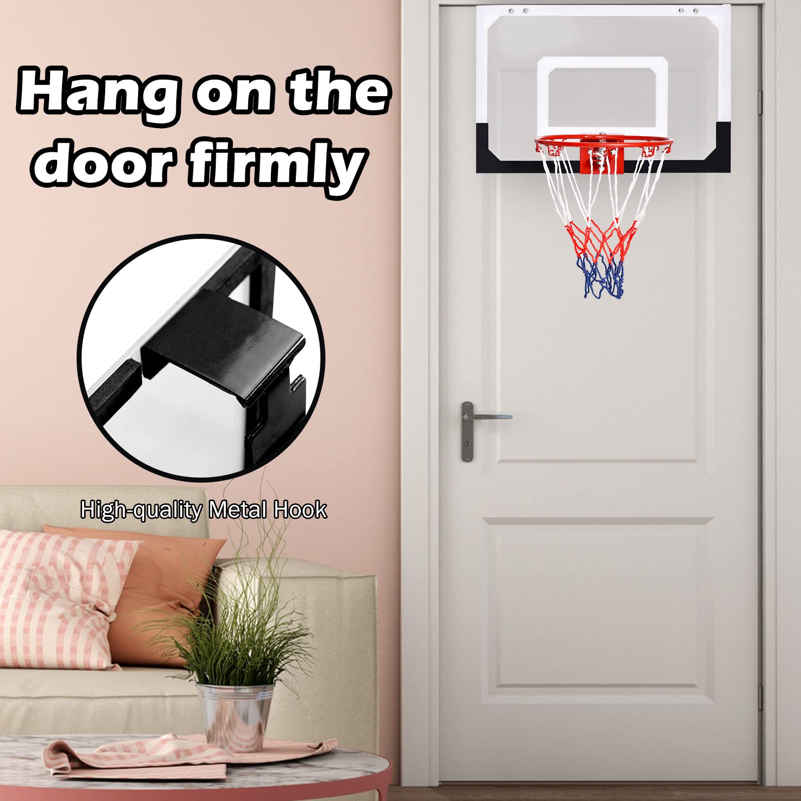 GYMAX Basket a Muro Trasparente, Tabellone da Basket in Plastica con Canestro, con Tabellone in PC Antirottura, Rete Resistente, con Canestro Diametro 23.5 cm, 45x30 cm