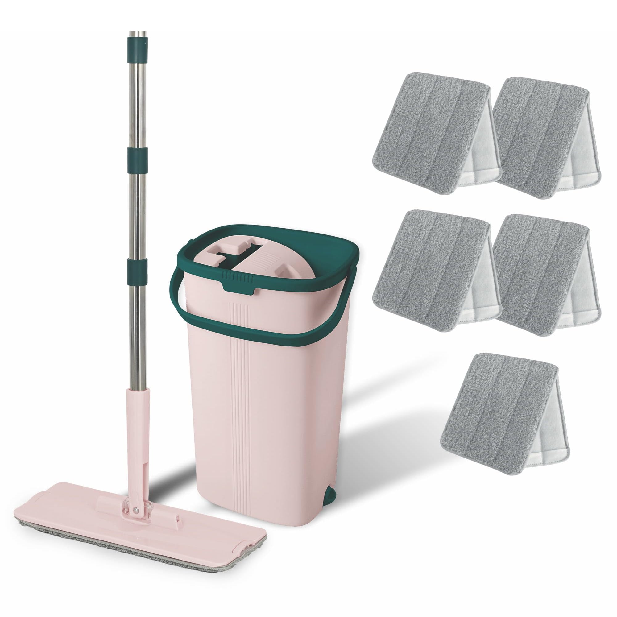 York Handy Kit Mopa Plana con Cubo Escurridor y 5 Paños | Set completo de limpieza con cubo de 2 compartimentos y paños de microfibra para lavar y secar todo tipo de suelos