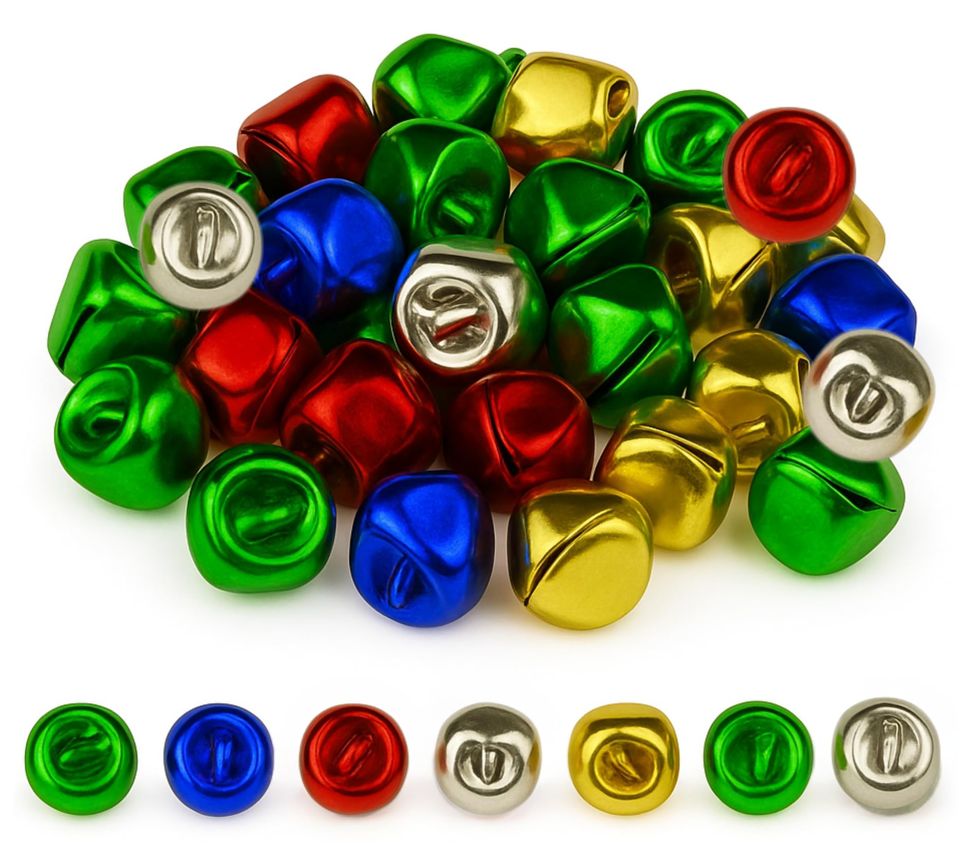 Kids B Crafty Red Green Blue Gold Silver Bells For Crafts – 40 Jingle Bells In 5 Colours | 15Mm Metallic Embellishments For Christmas Wrapping, Ornaments & Festive Diy